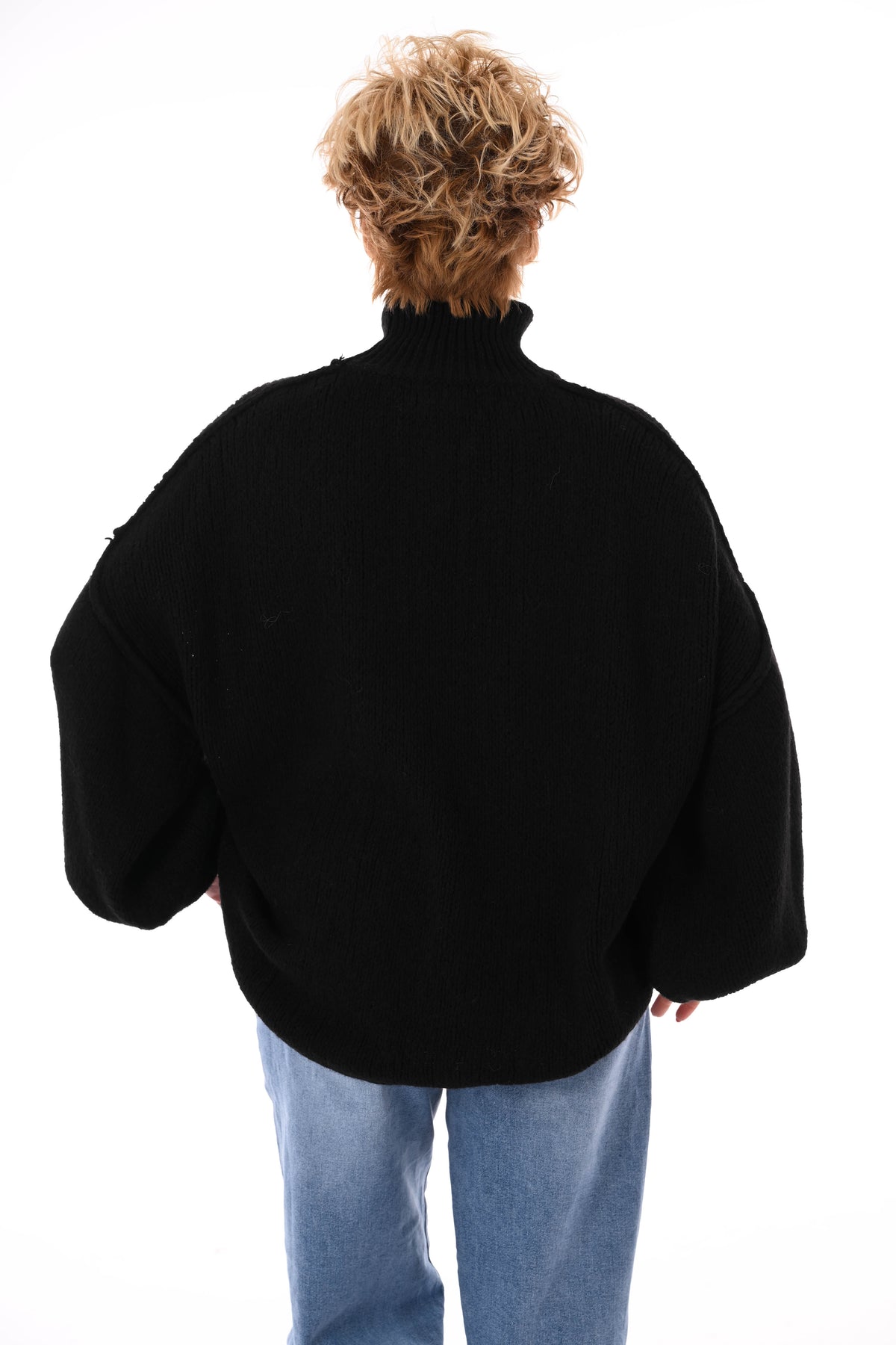 Gebreide trui turtle neck met pofmouwen zwart