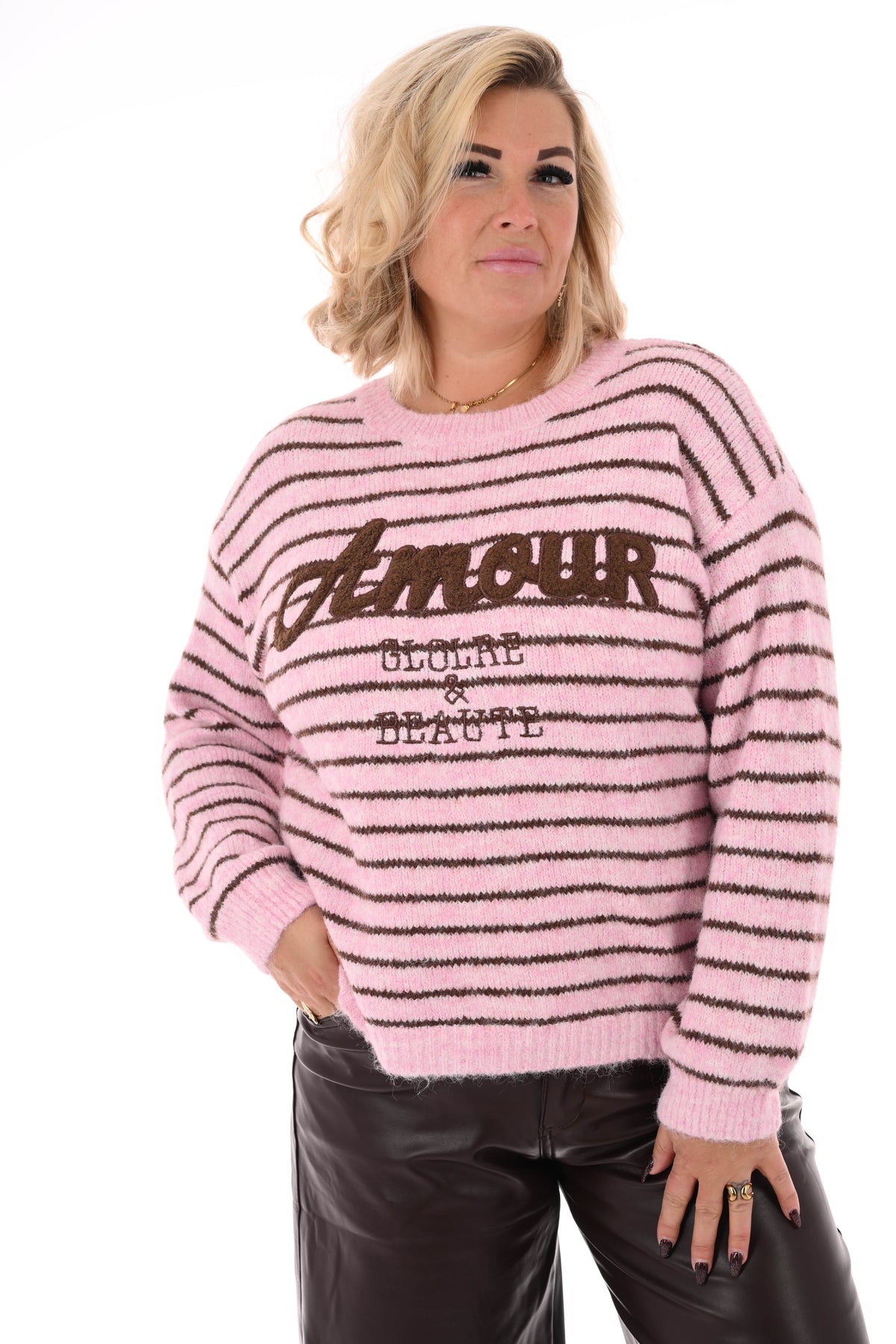 Gebreide trui amour lichtroze