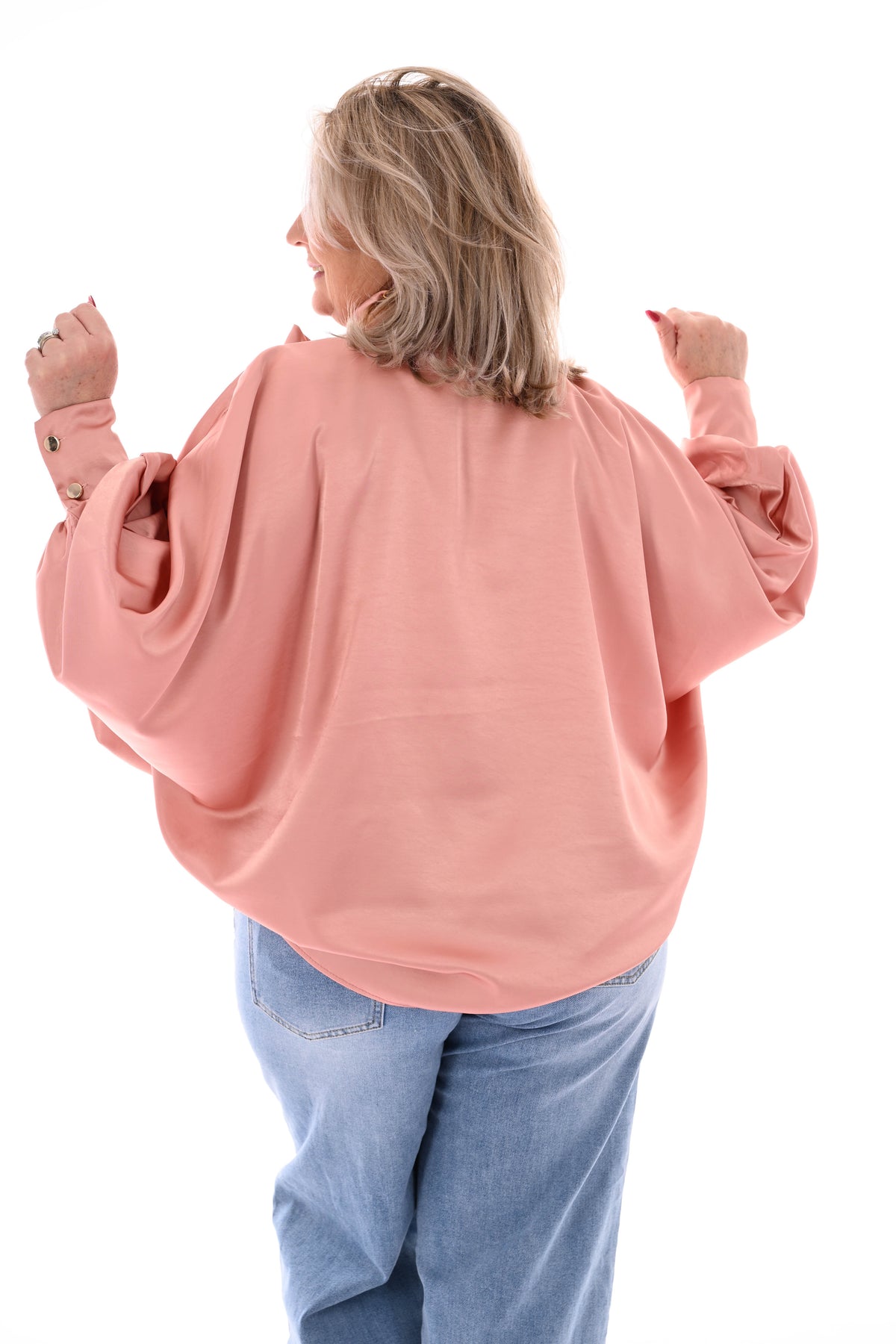 Silky blouse met strik zalm