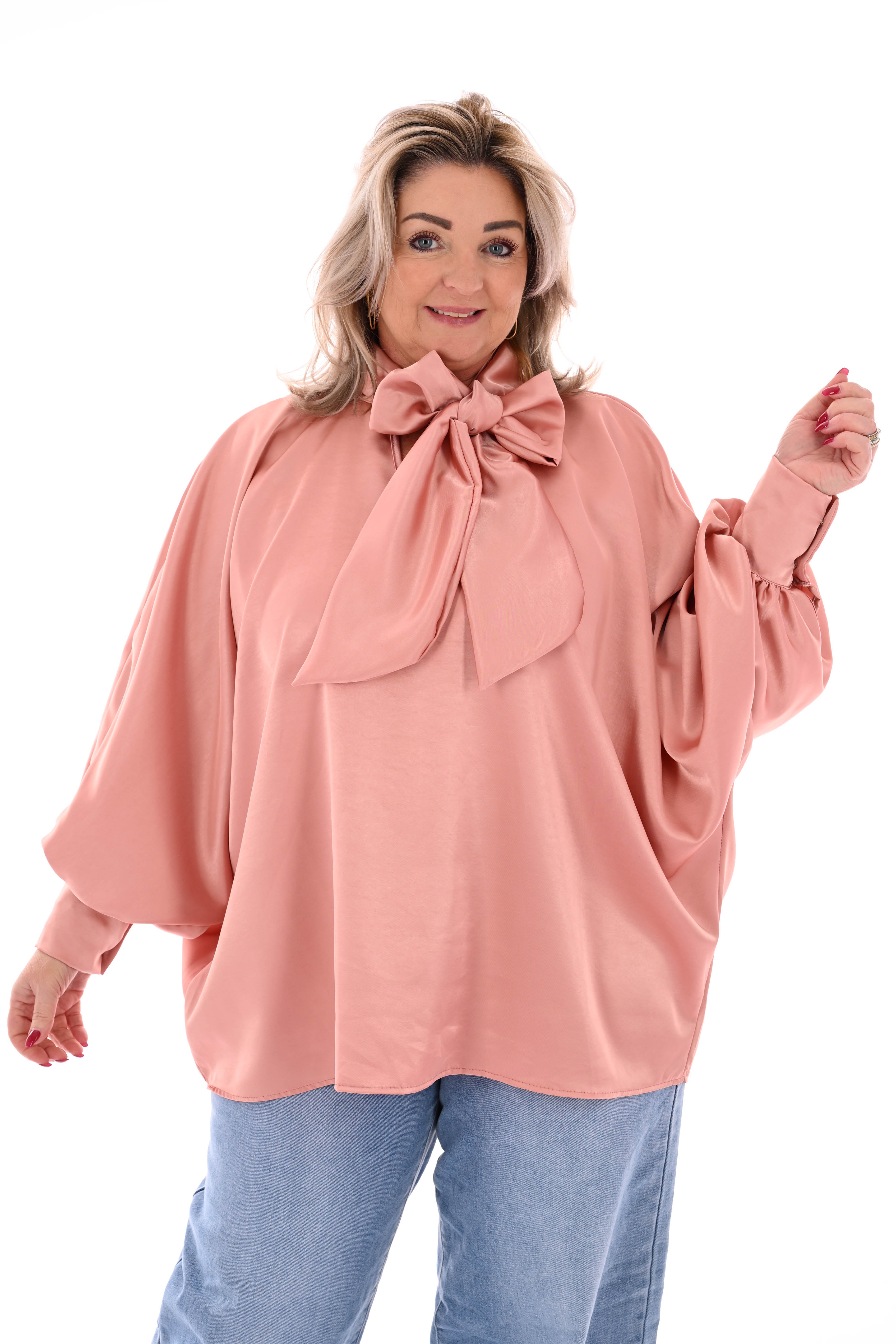 Silky blouse met strik zalm