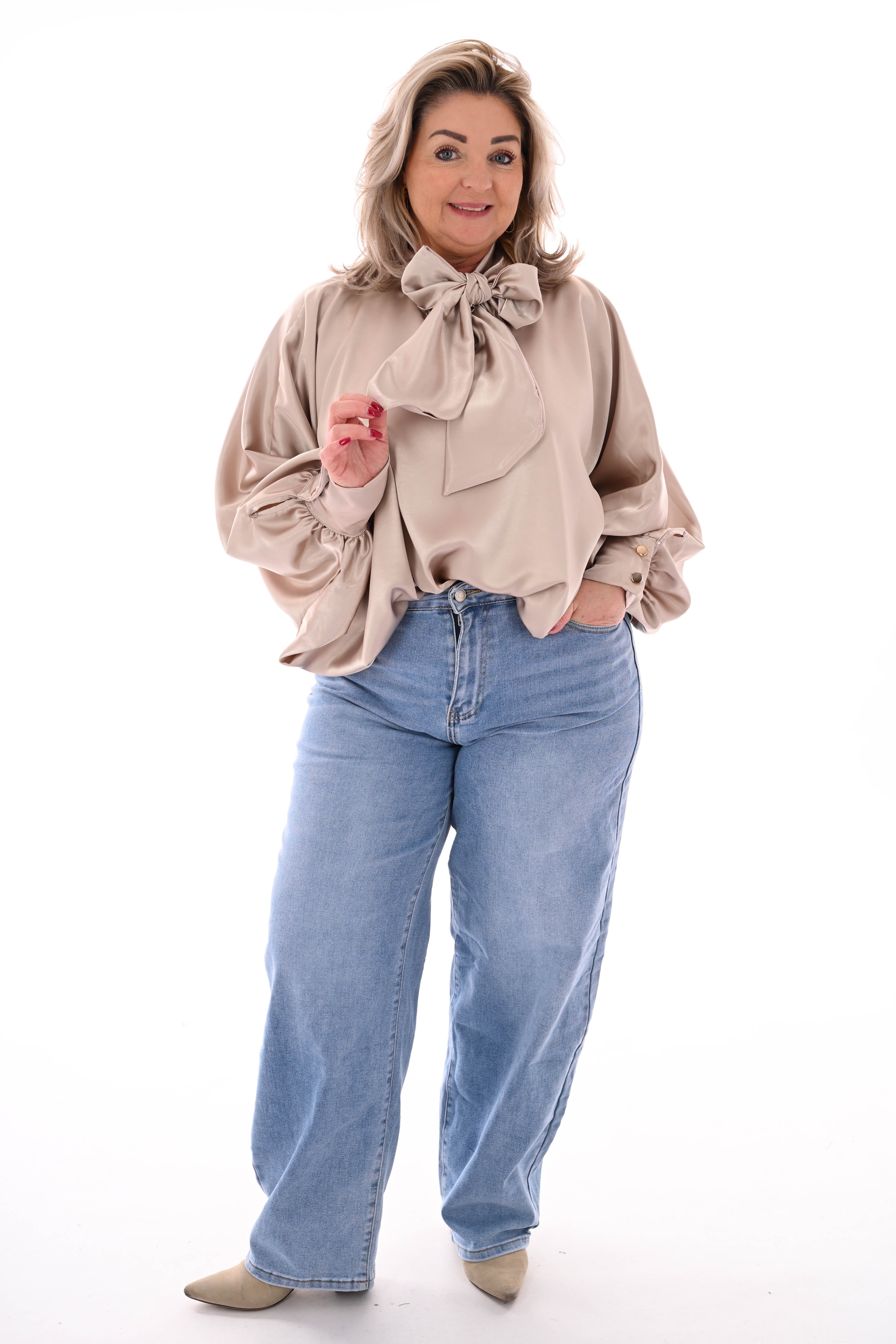 Silky blouse met strik beige