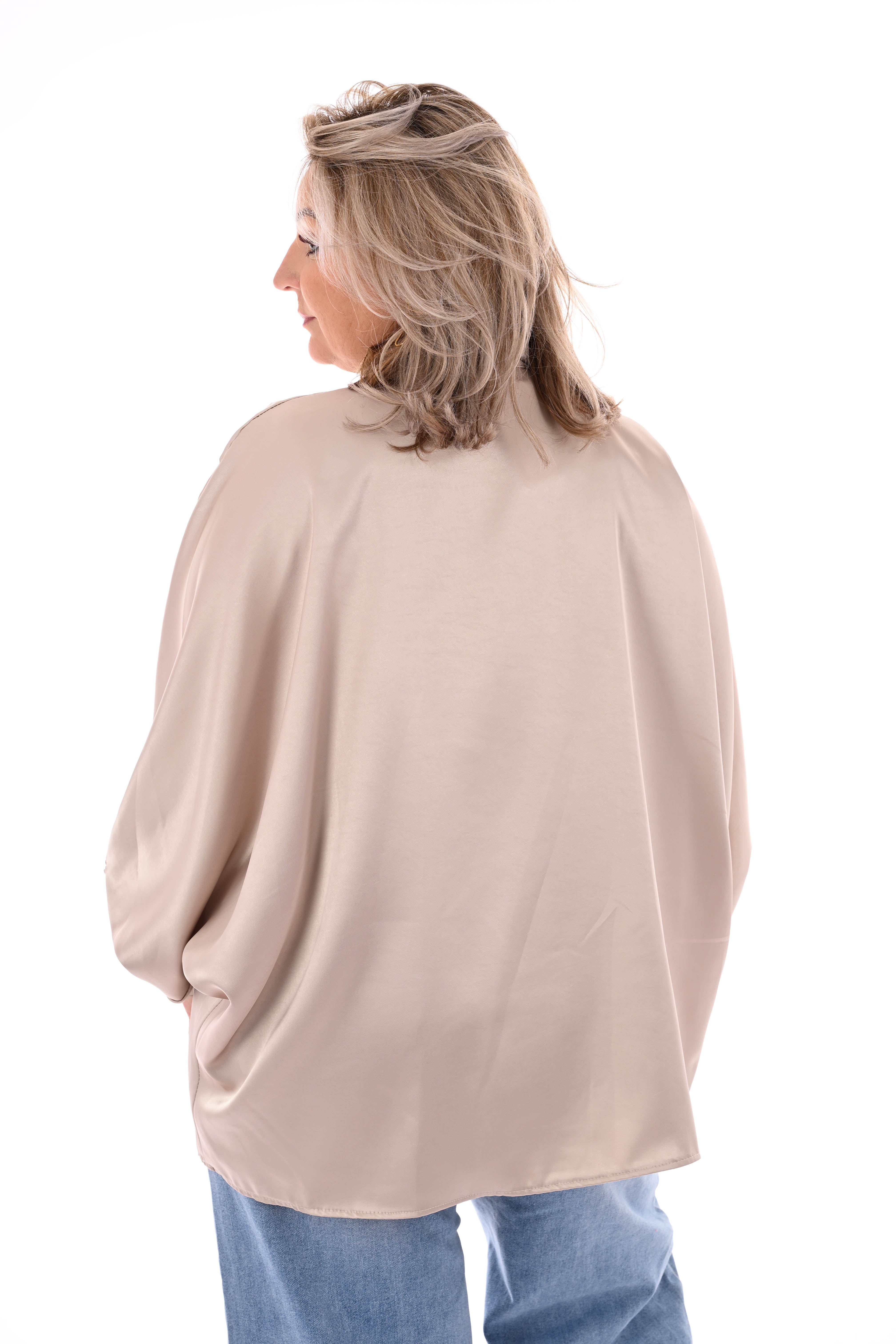 Silky blouse met strik beige