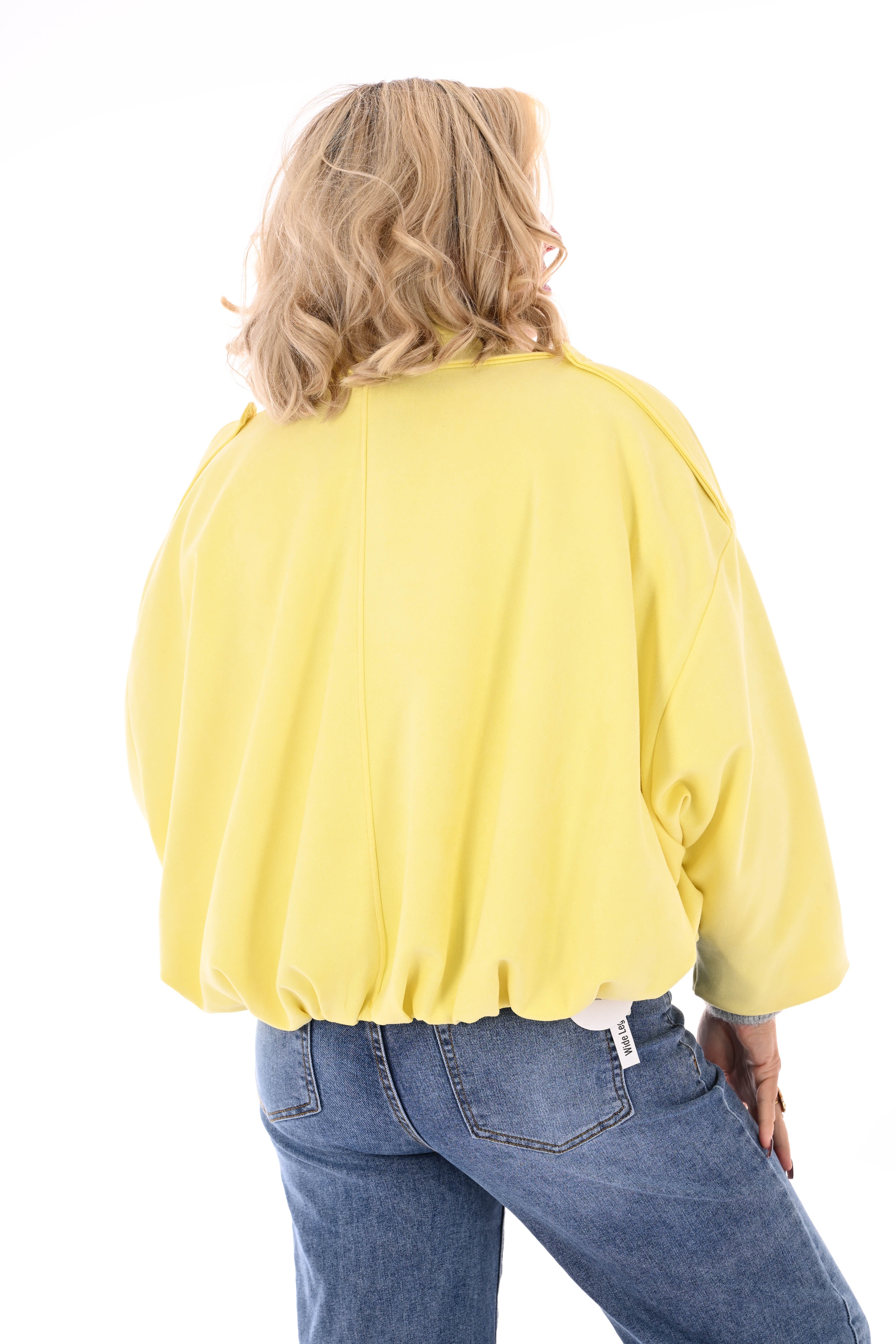 Kort suedelook jasje lichtgeel