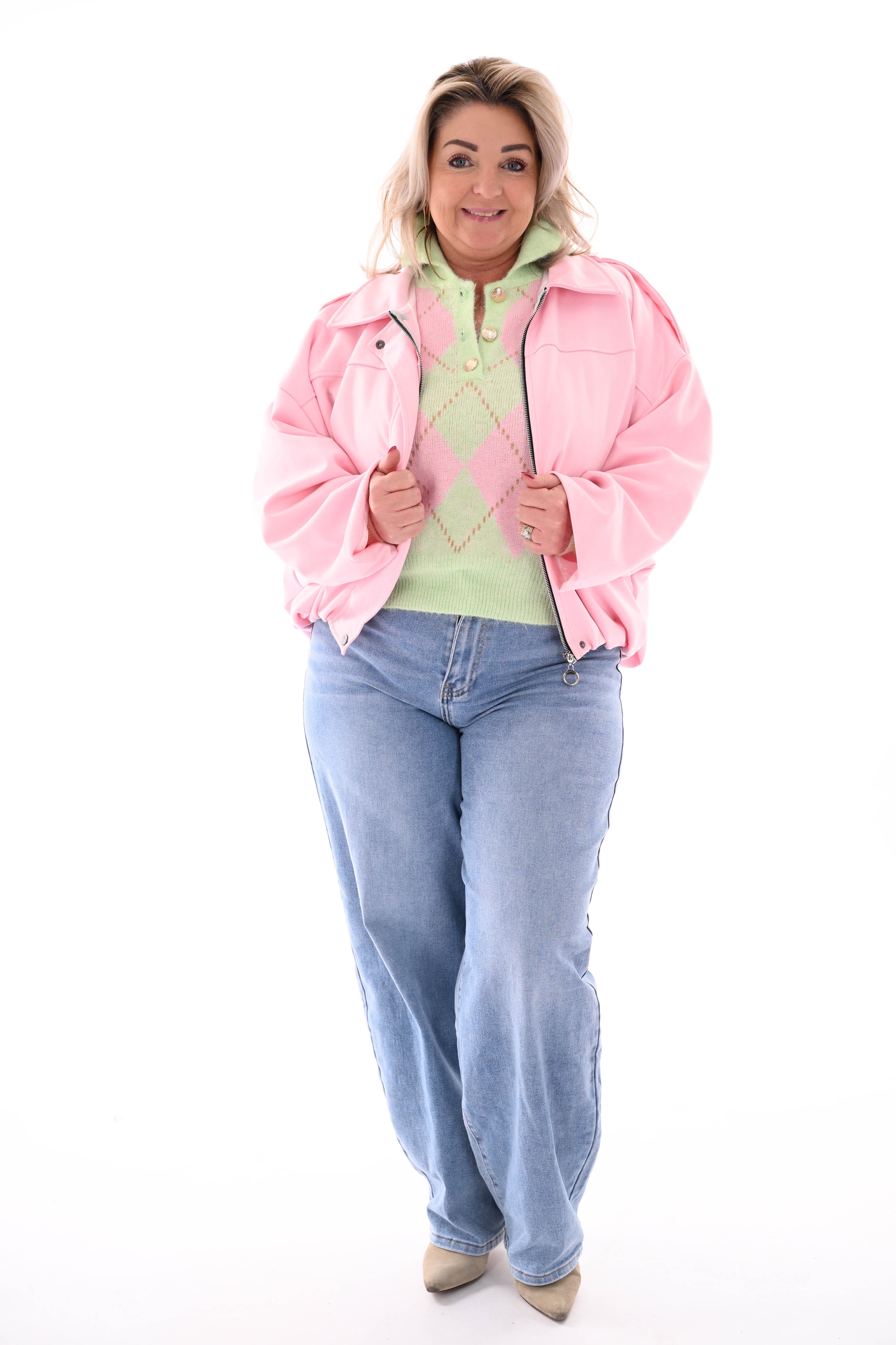 Kort suedelook jasje lichtroze