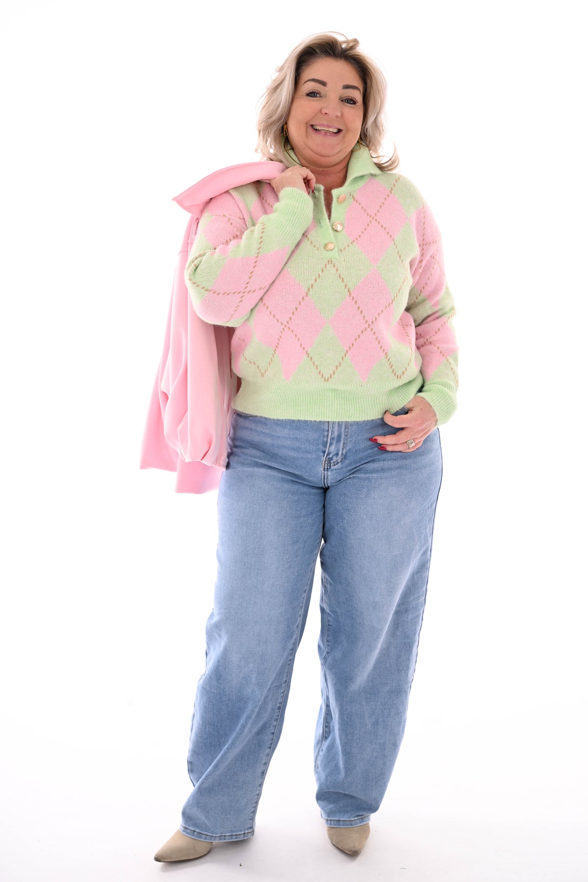 Trui ruiten met kraag lichtgroen