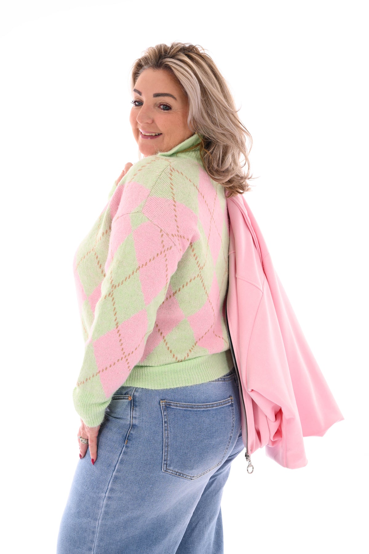 Trui ruiten met kraag lichtgroen