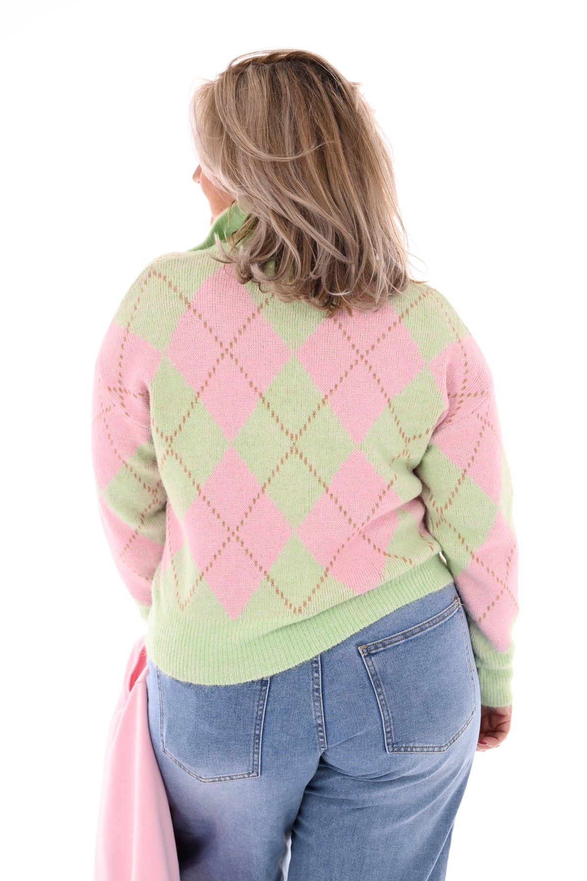 Trui ruiten met kraag lichtgroen