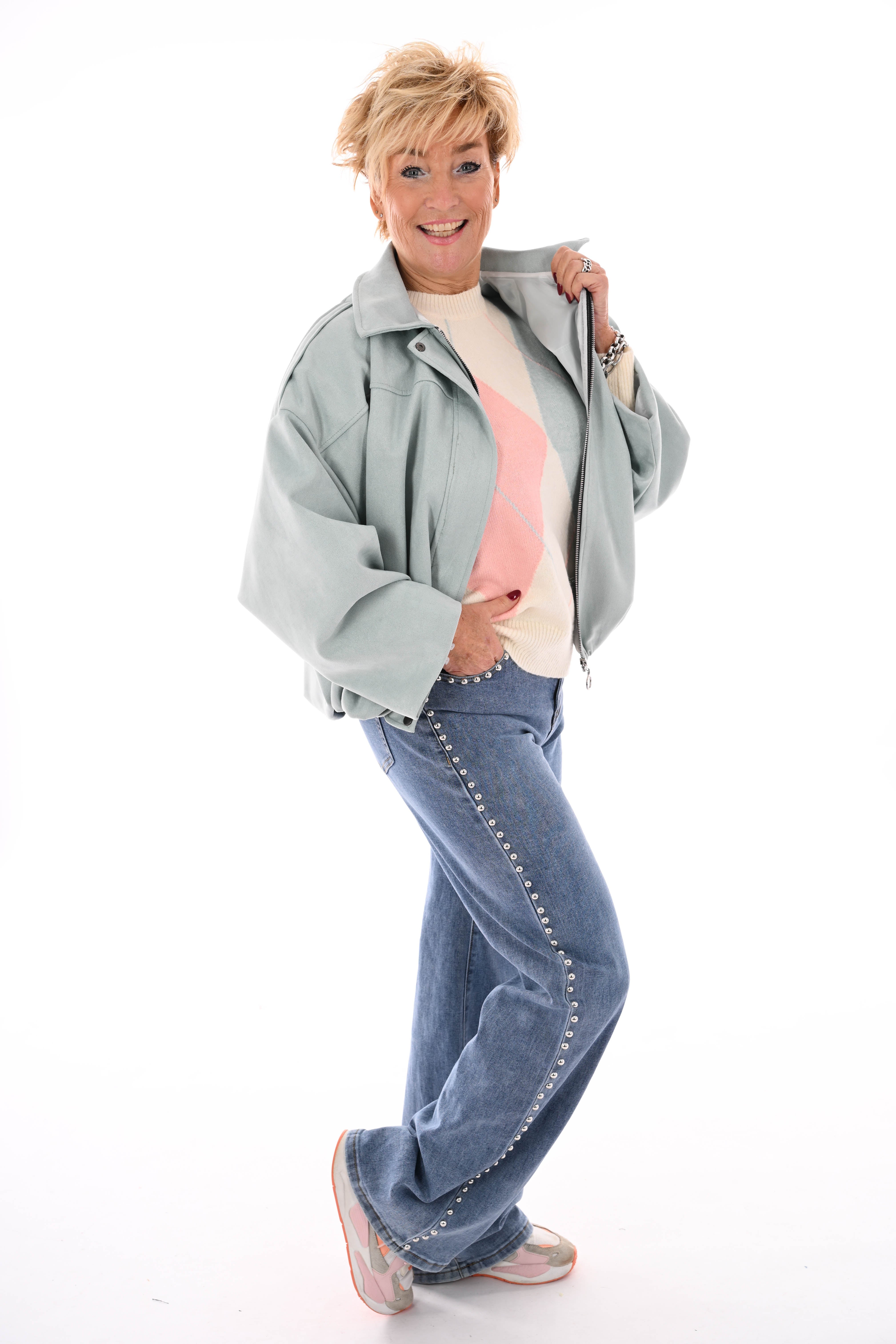 Kort suedelook jasje lindegroen