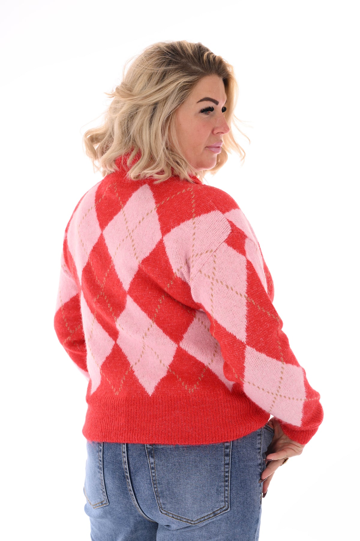 Trui ruiten met kraag rood