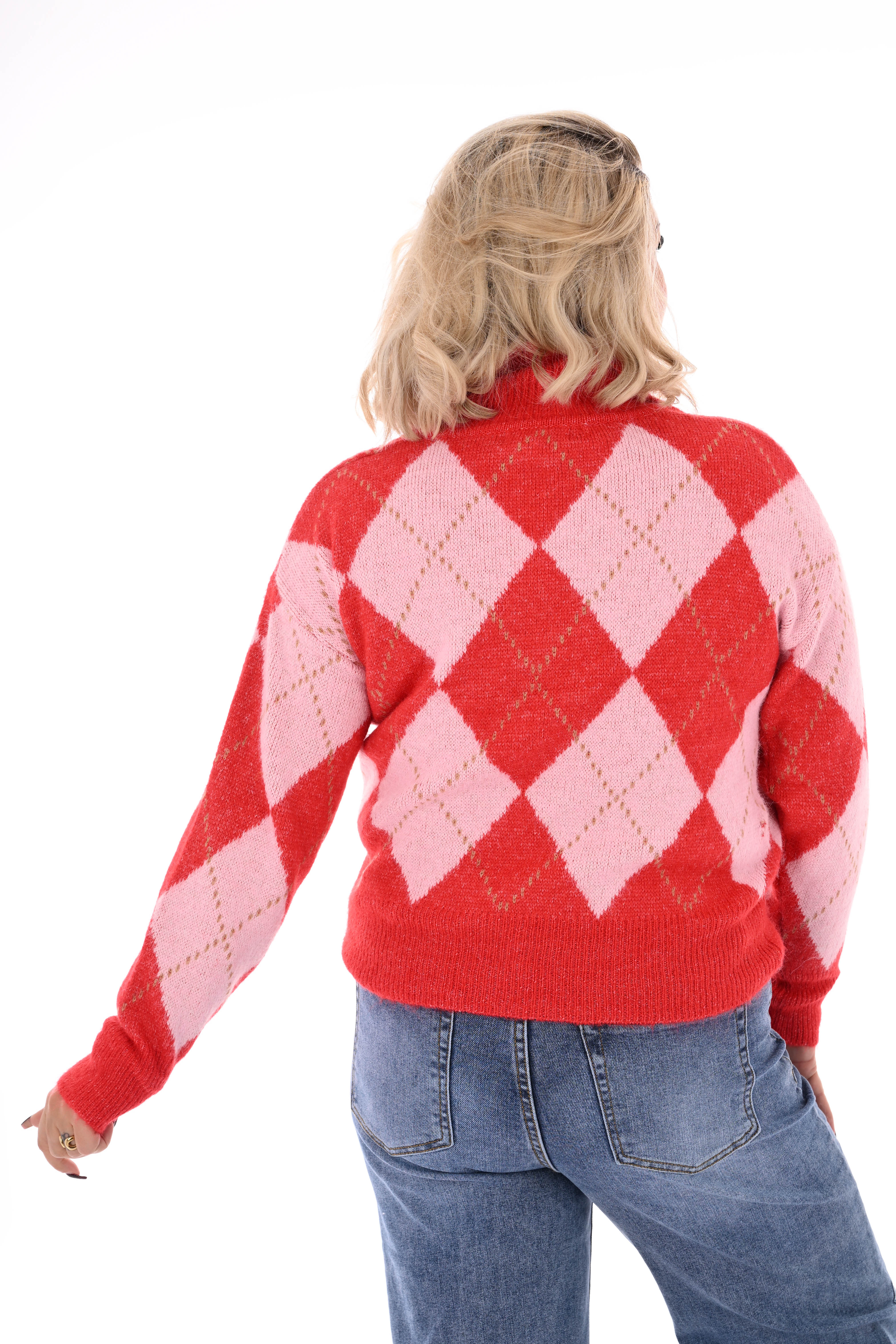 Trui ruiten met kraag rood