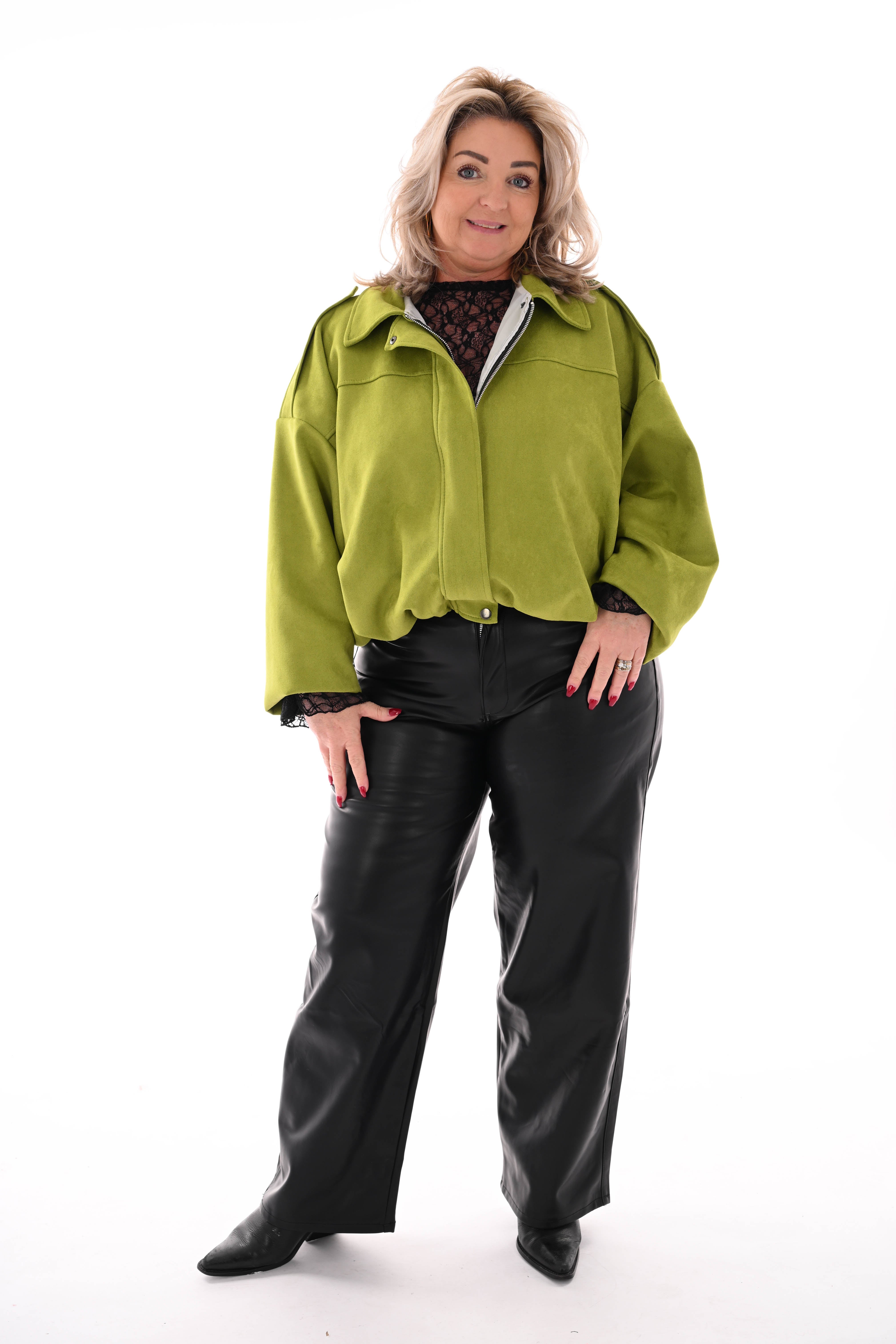 Kort suedelook jasje groen
