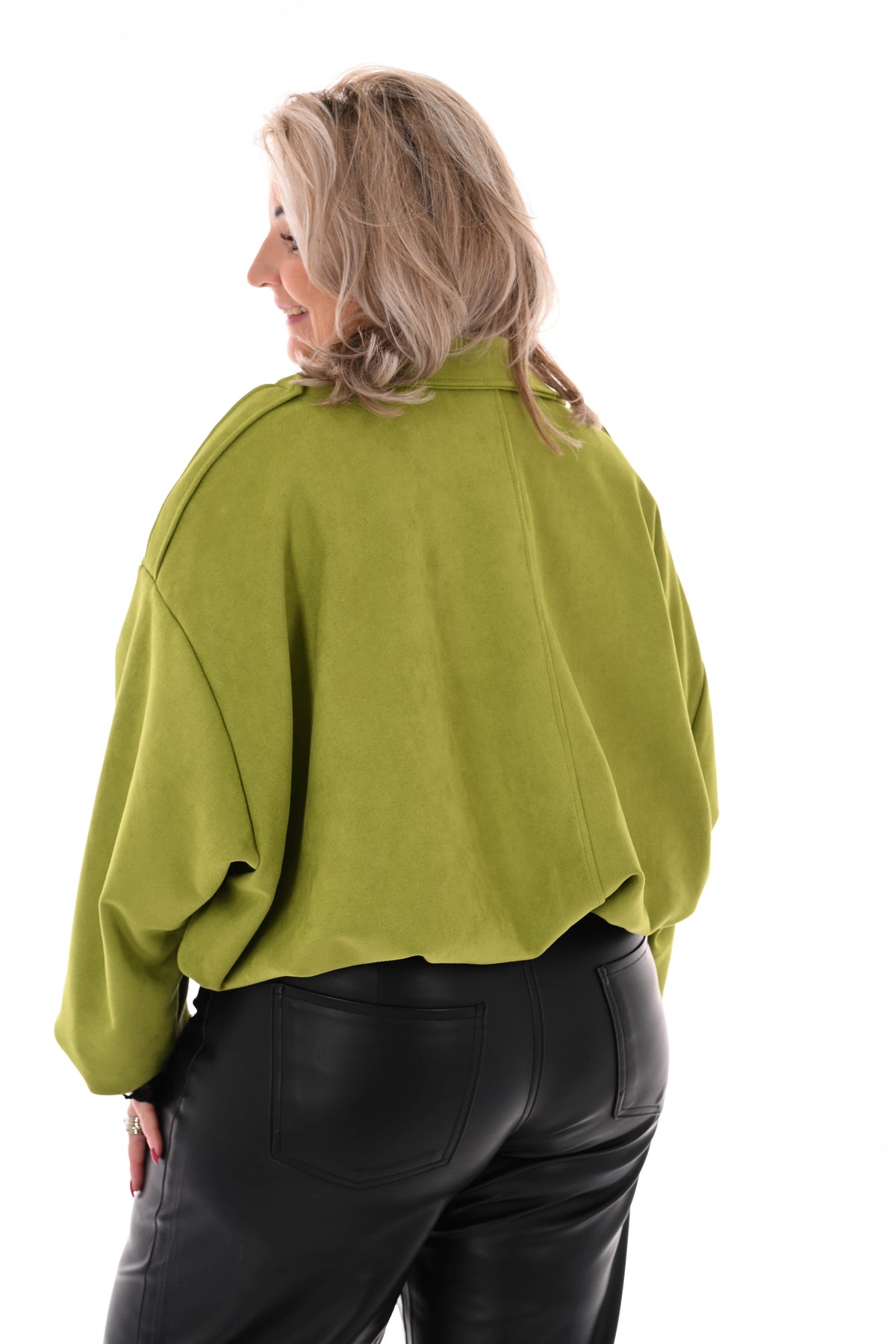 Kort suedelook jasje groen