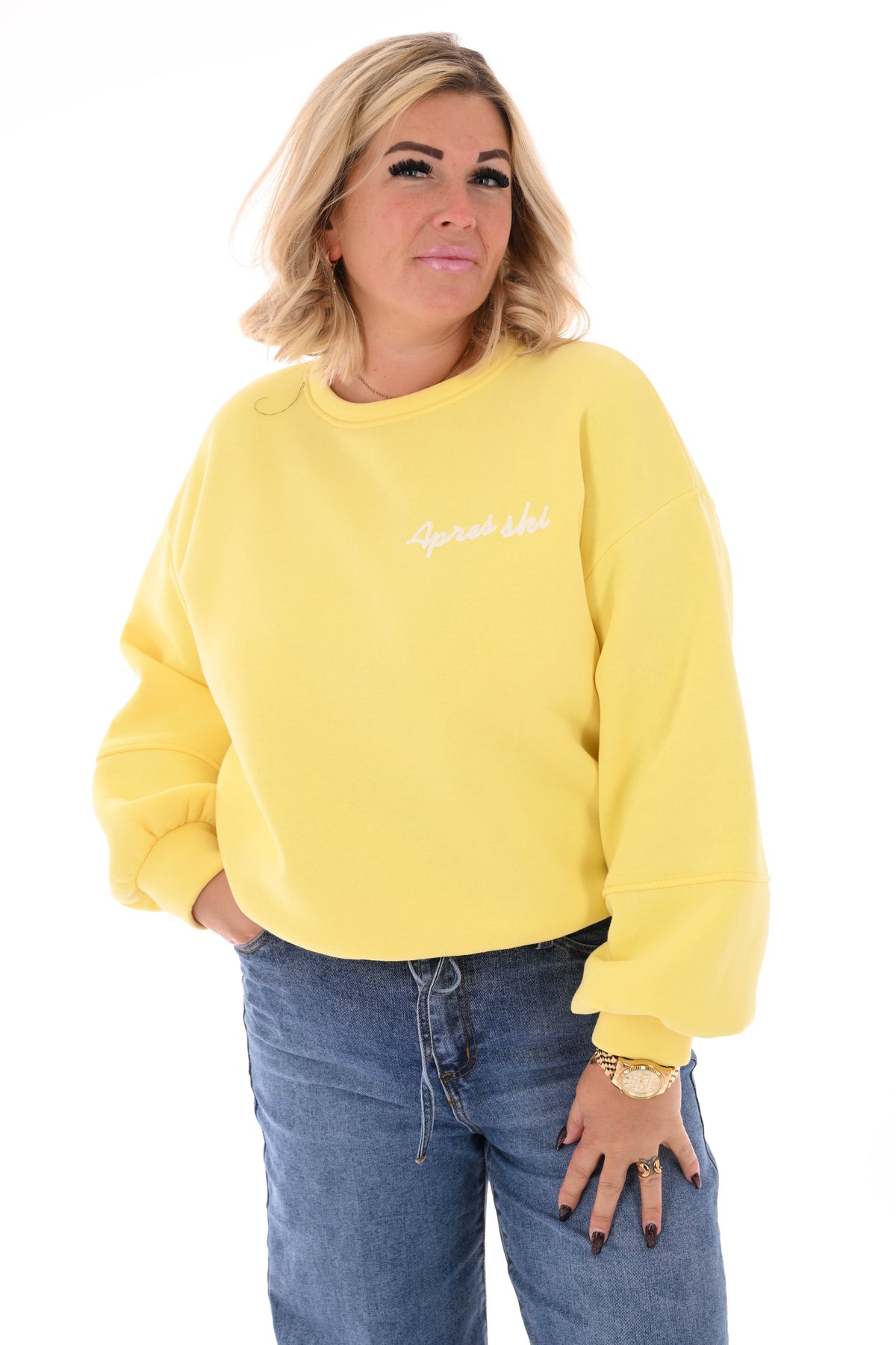 Sweater hart apres ski geel