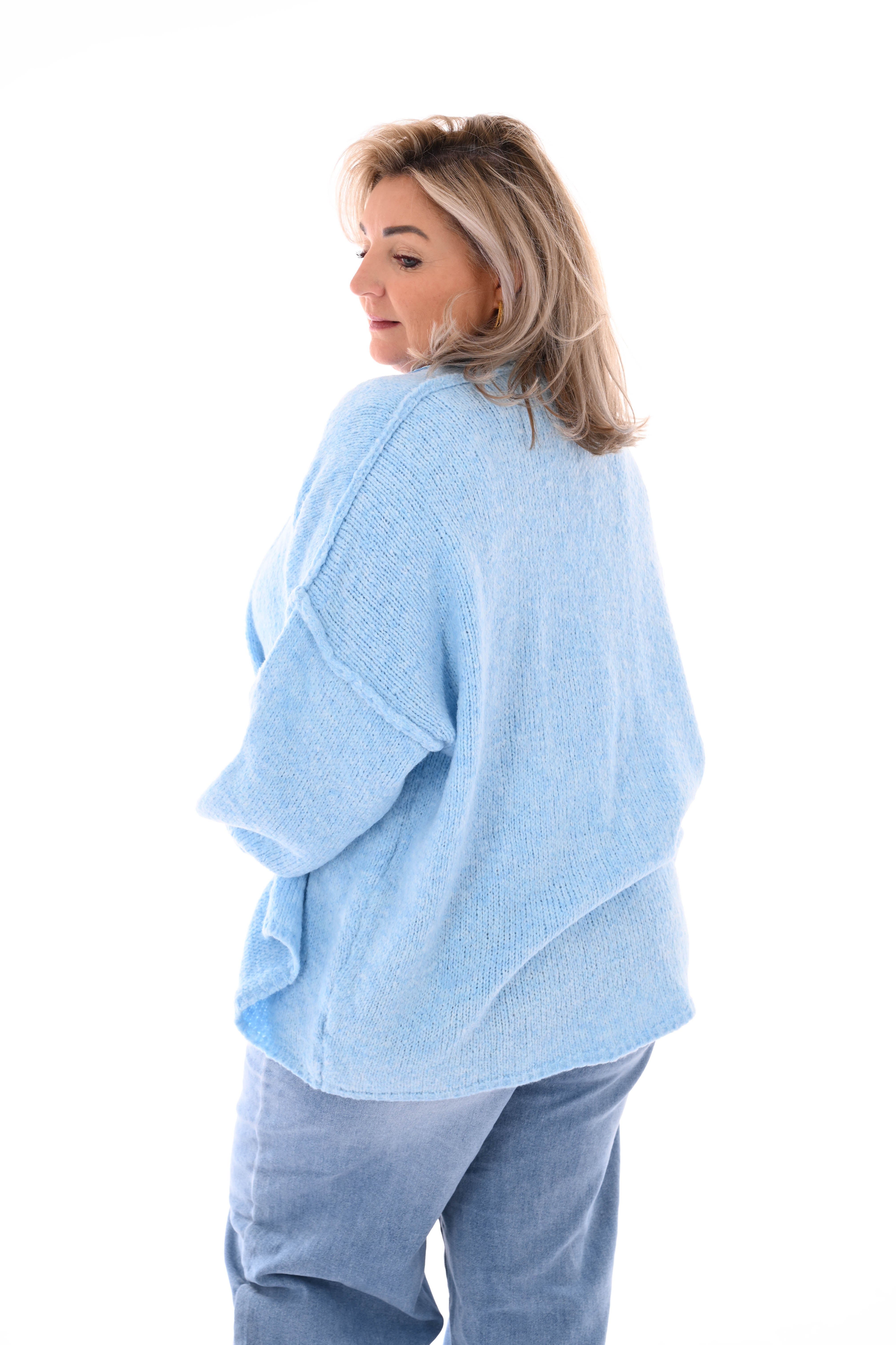 Gebreid vest met naad lichtblauw