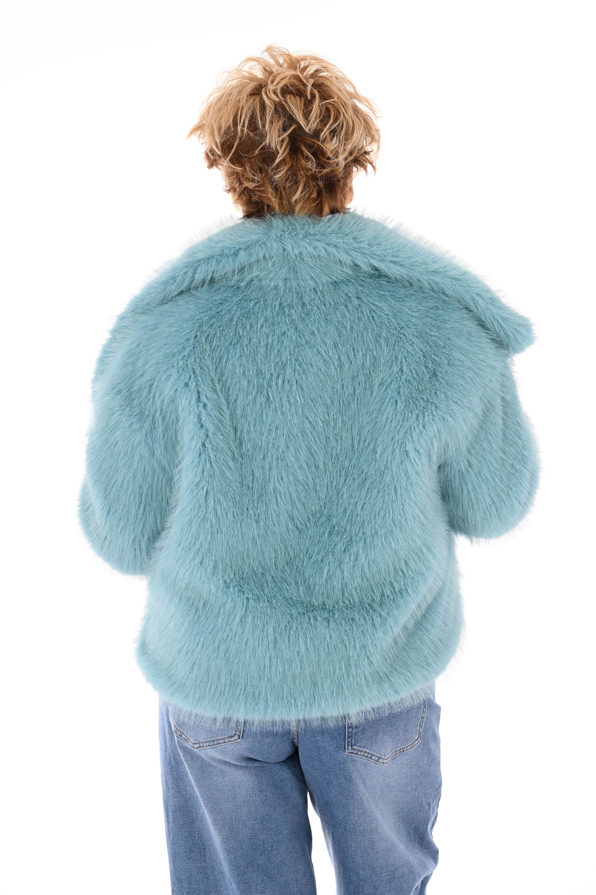 Korte faux fur jas lichtblauw