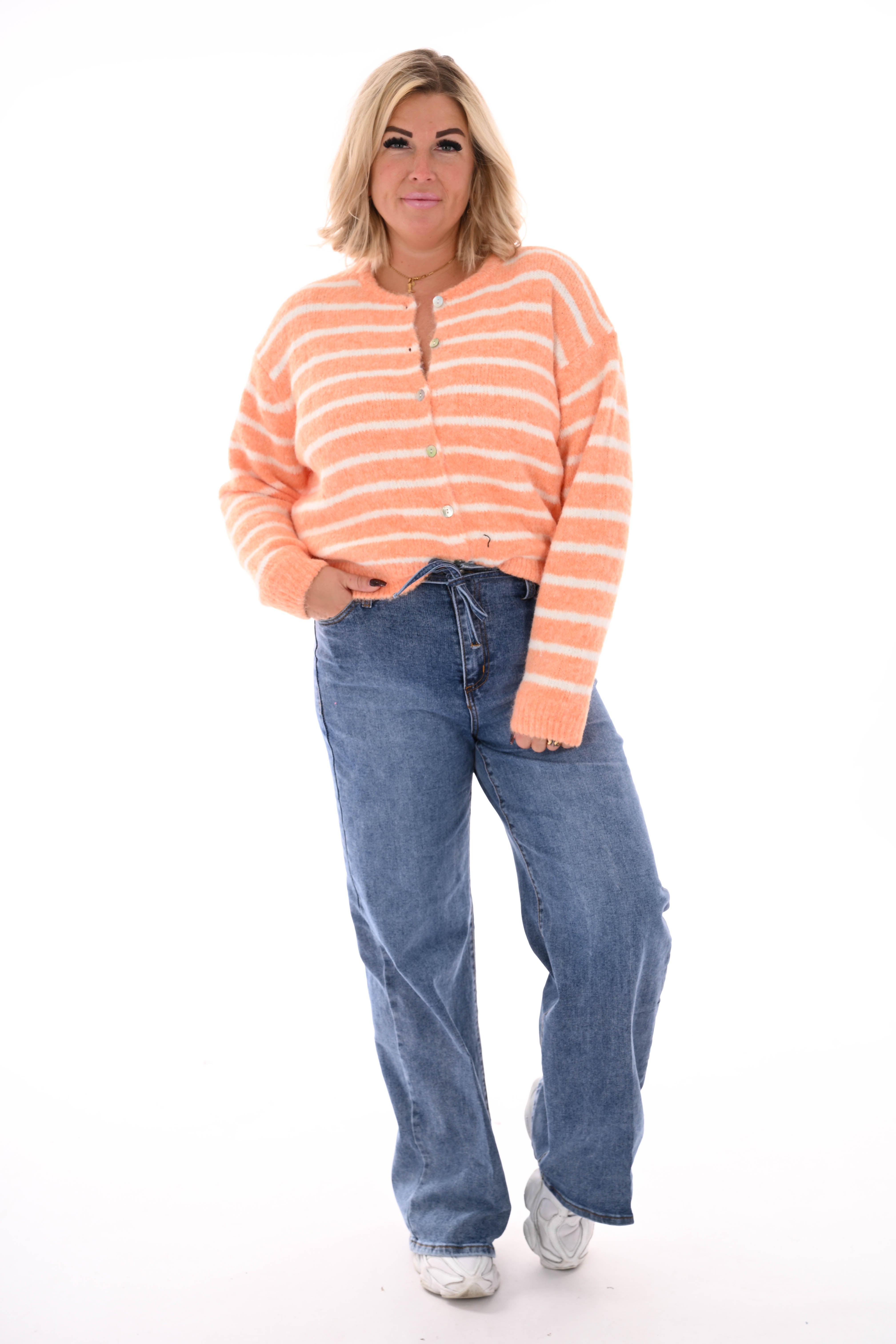 Fijn gebreid vest strepen peach