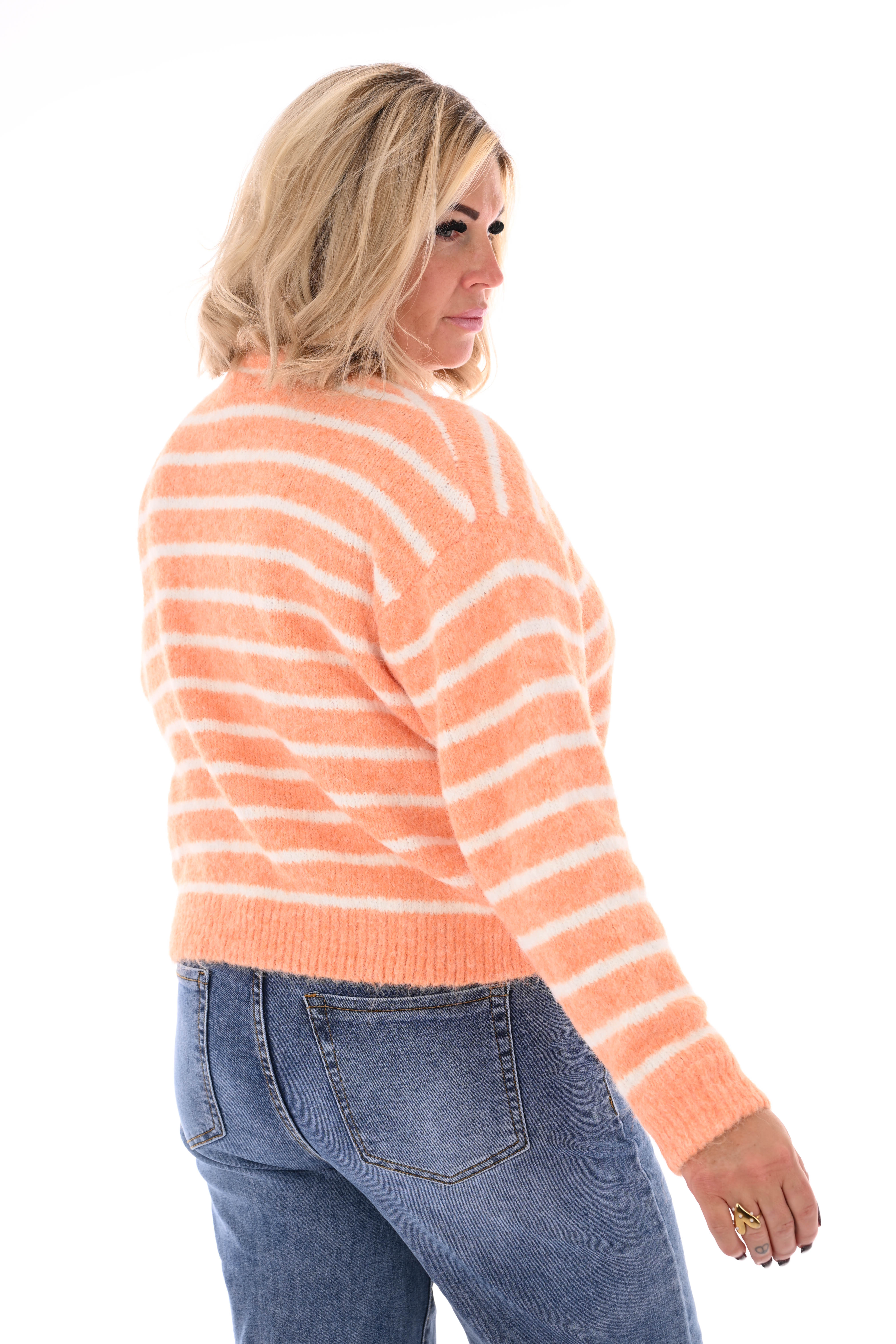 Fijn gebreid vest strepen peach