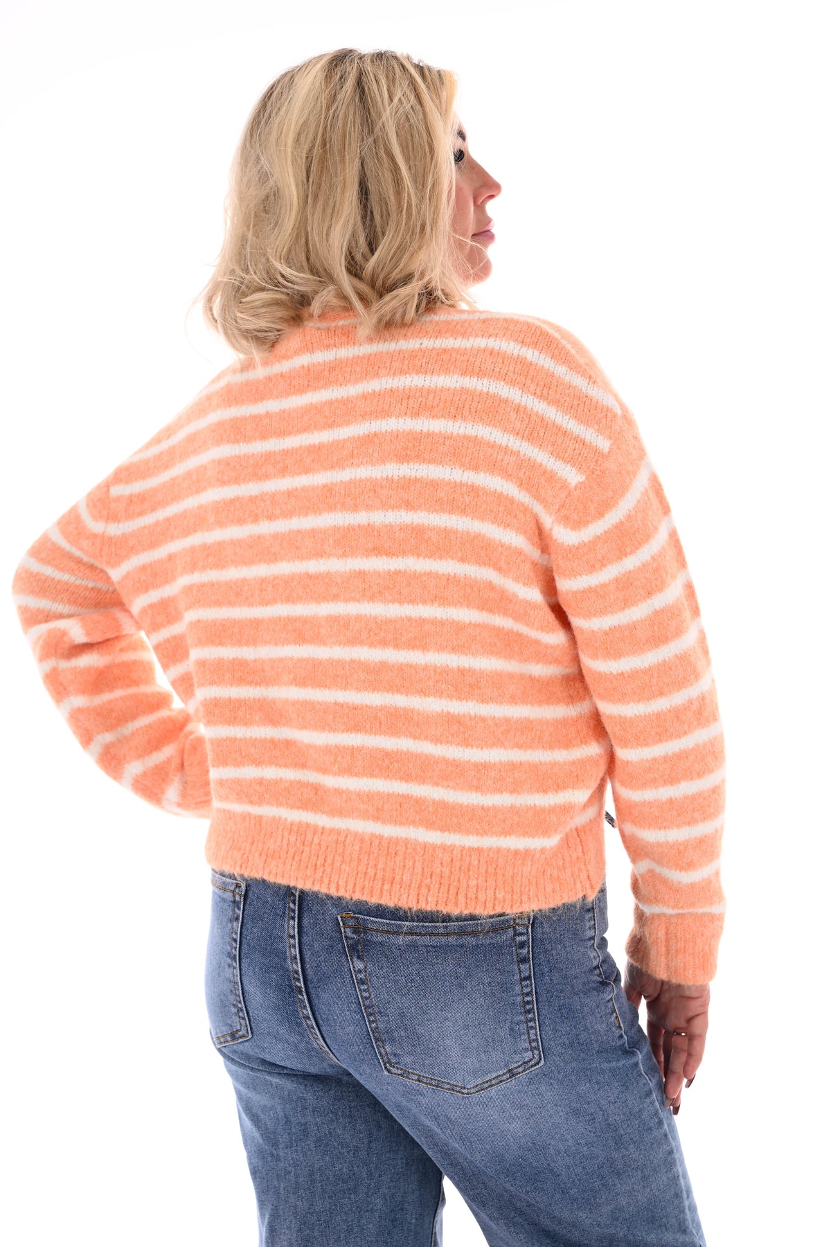 Fijn gebreid vest strepen peach