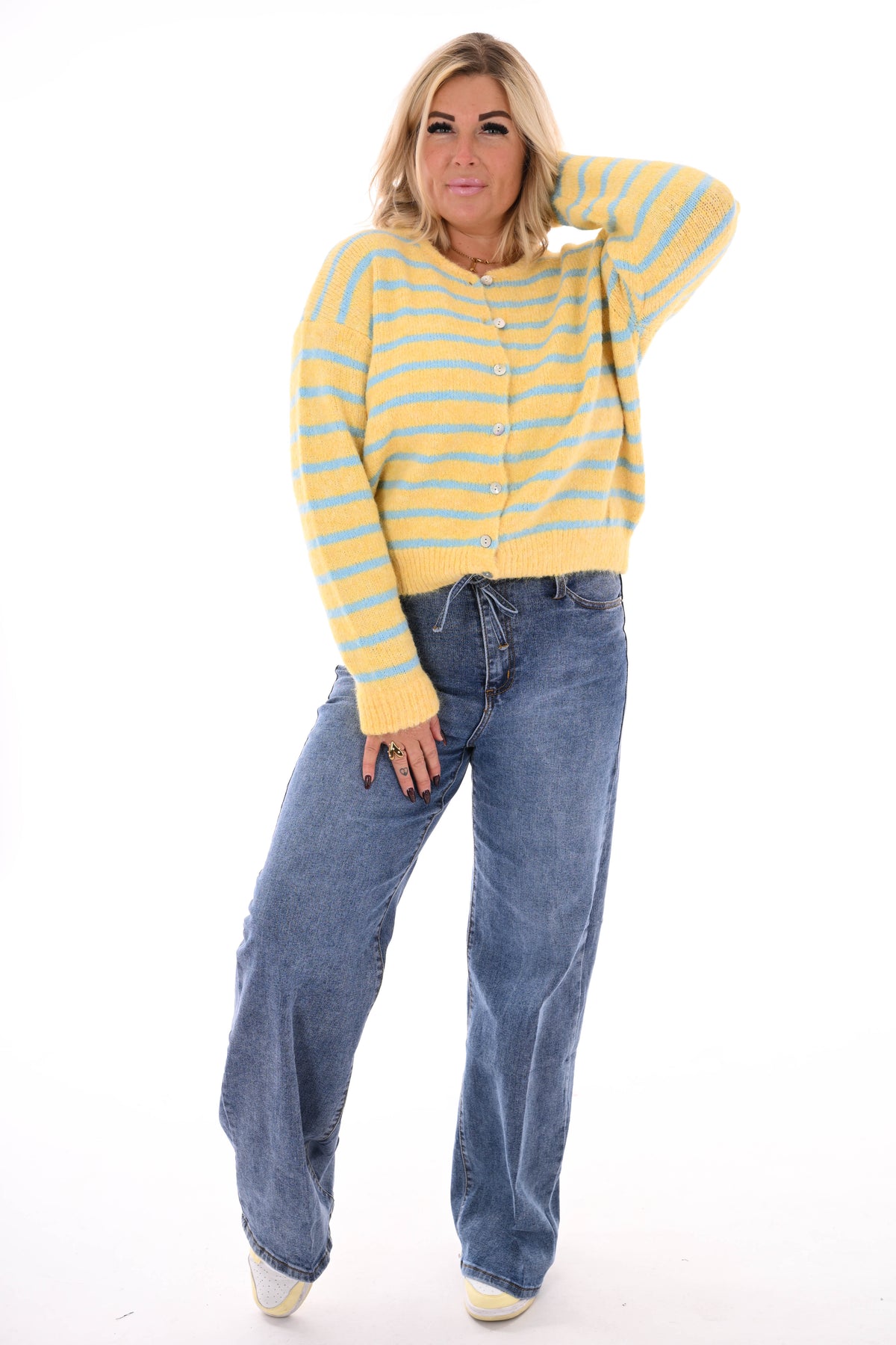 Fijn gebreid vest strepen geel