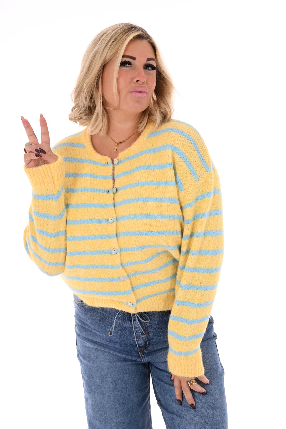 Fijn gebreid vest strepen geel