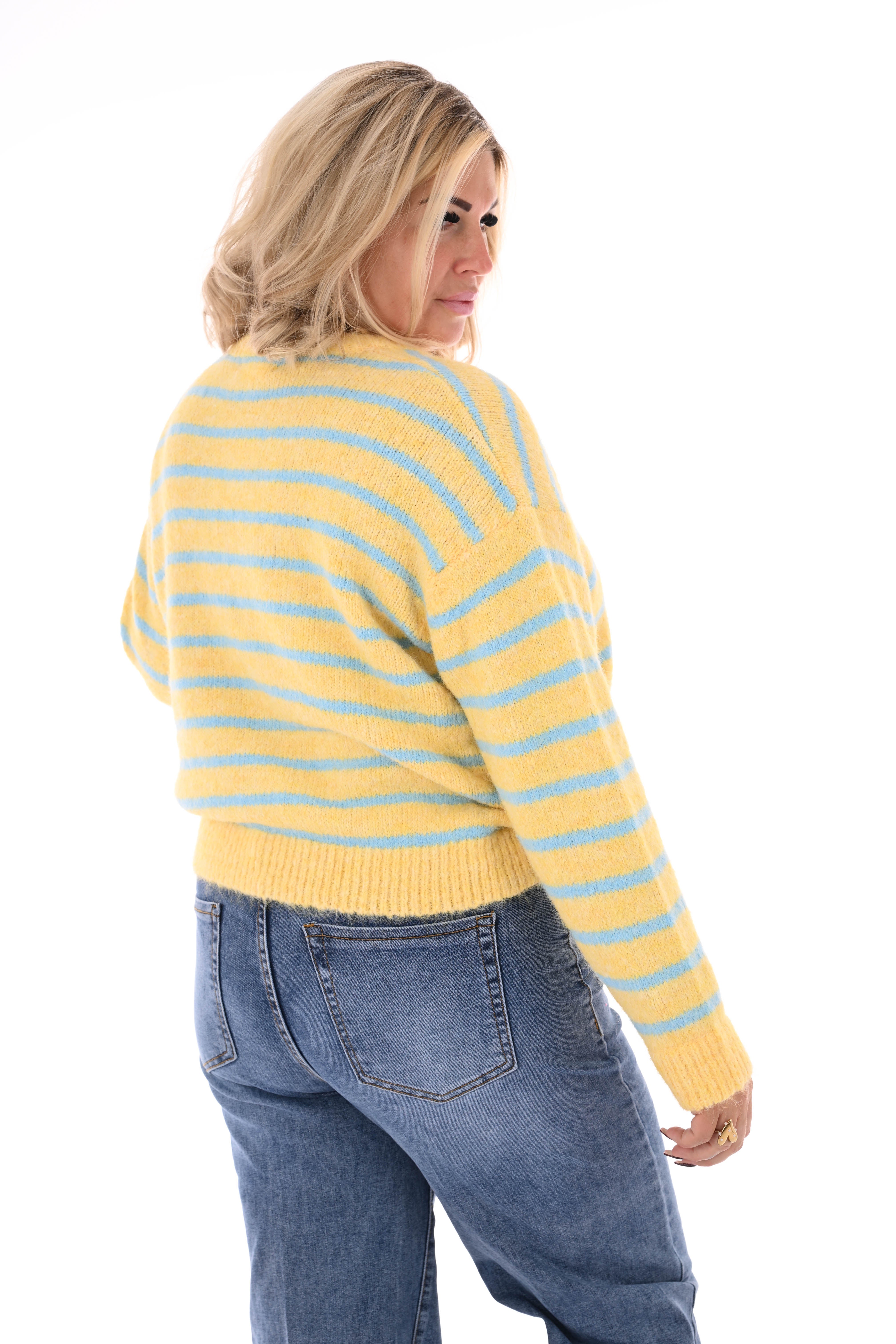 Fijn gebreid vest strepen geel