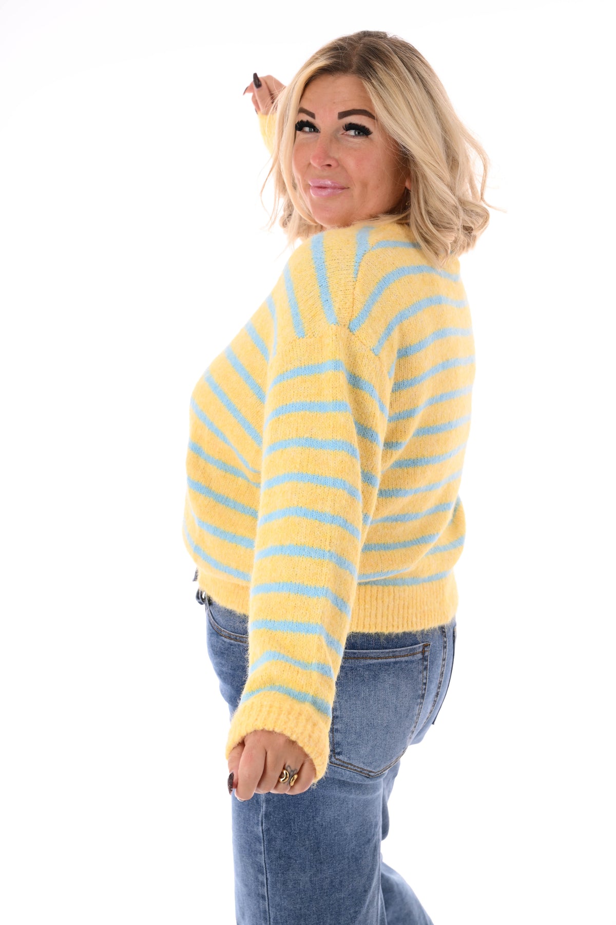 Fijn gebreid vest strepen geel