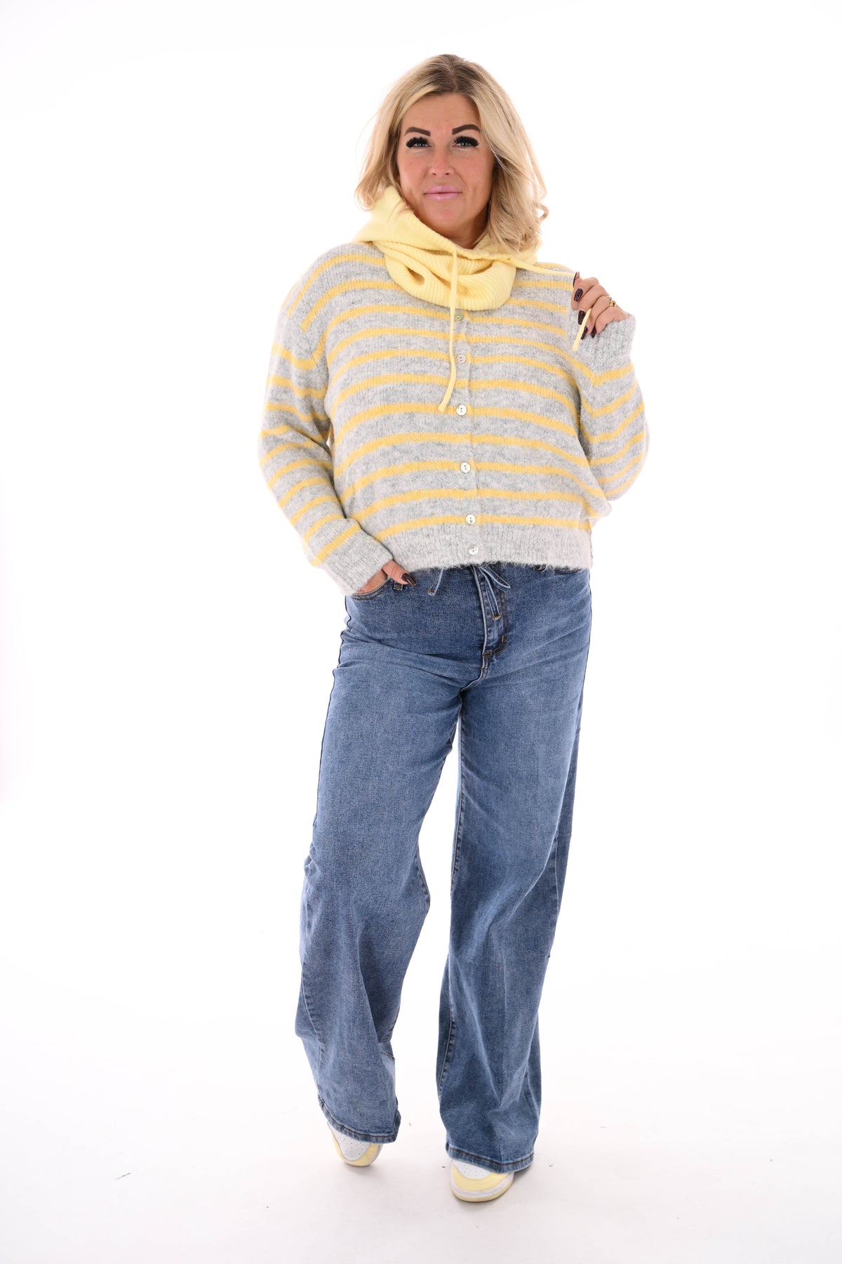 Fijn gebreid vest strepen grijs