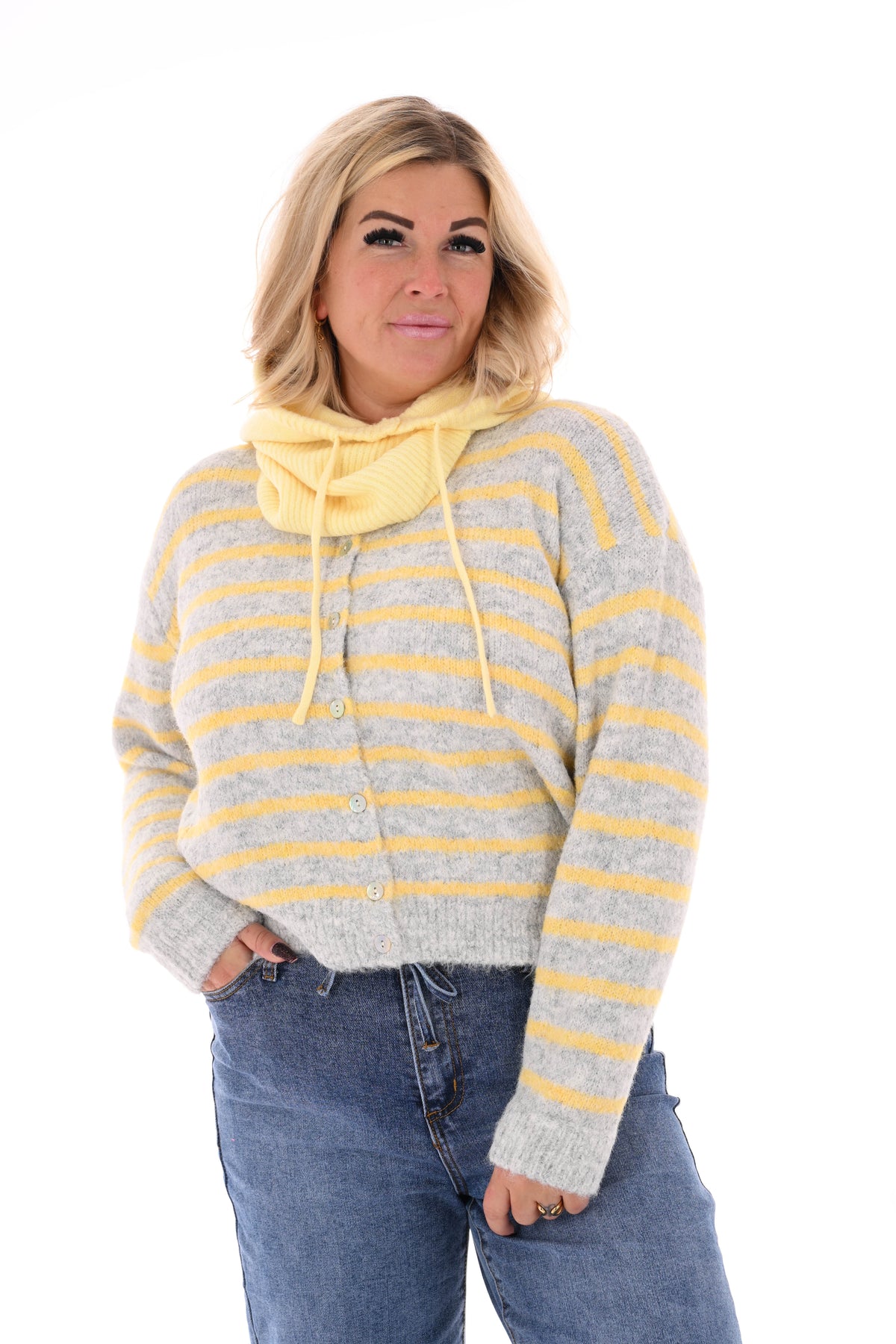 Fijn gebreid vest strepen grijs