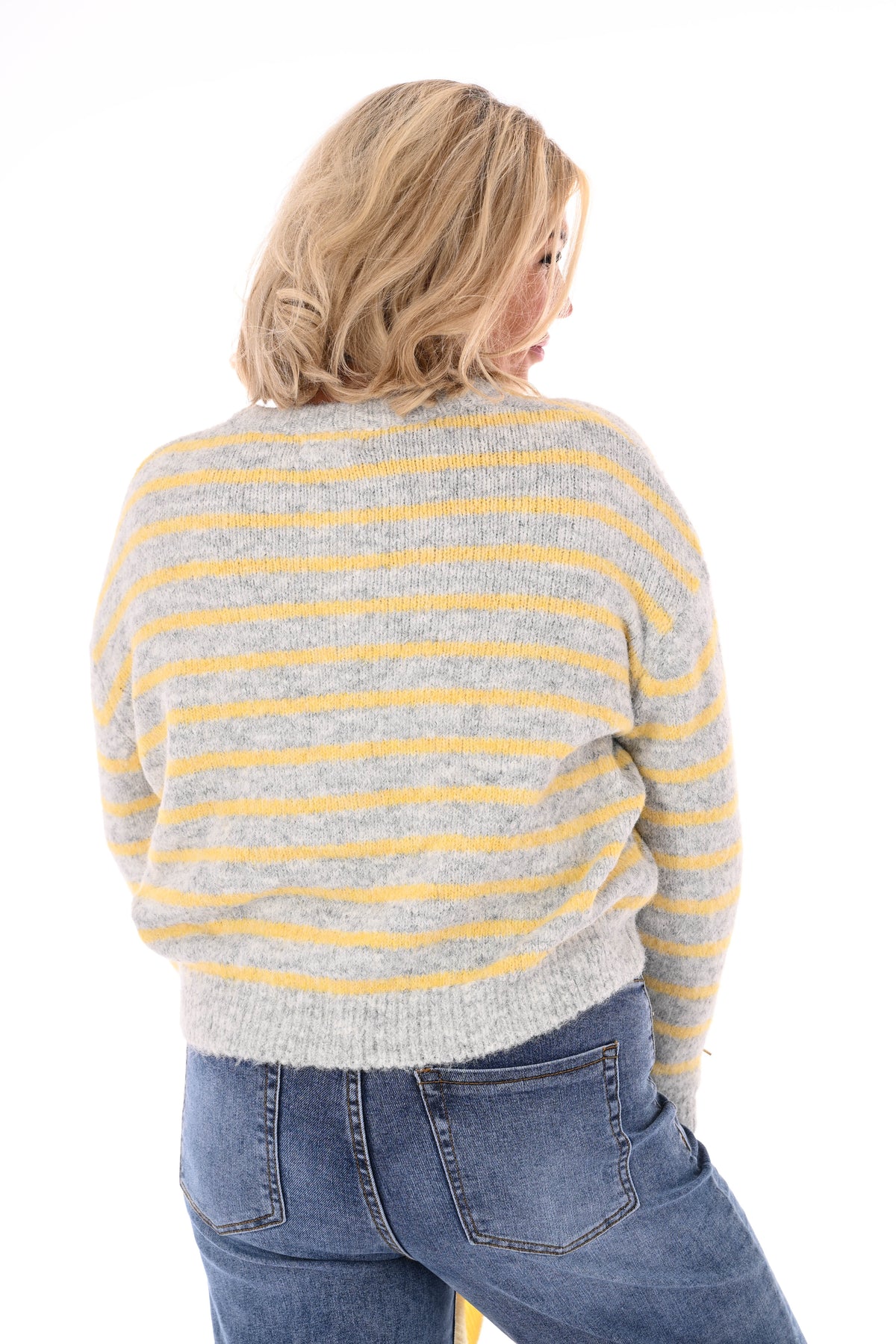 Fijn gebreid vest strepen grijs