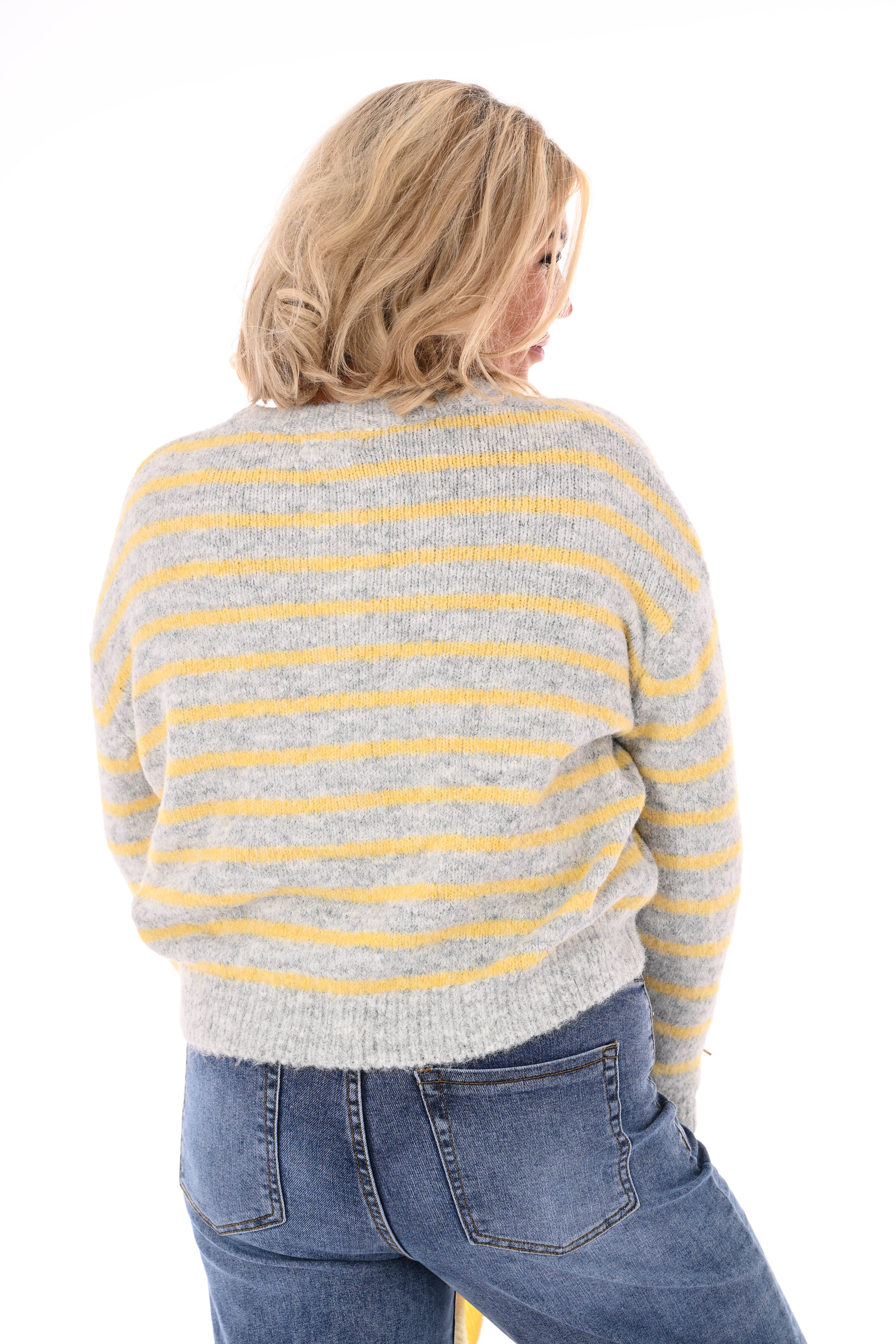 Fijn gebreid vest strepen grijs