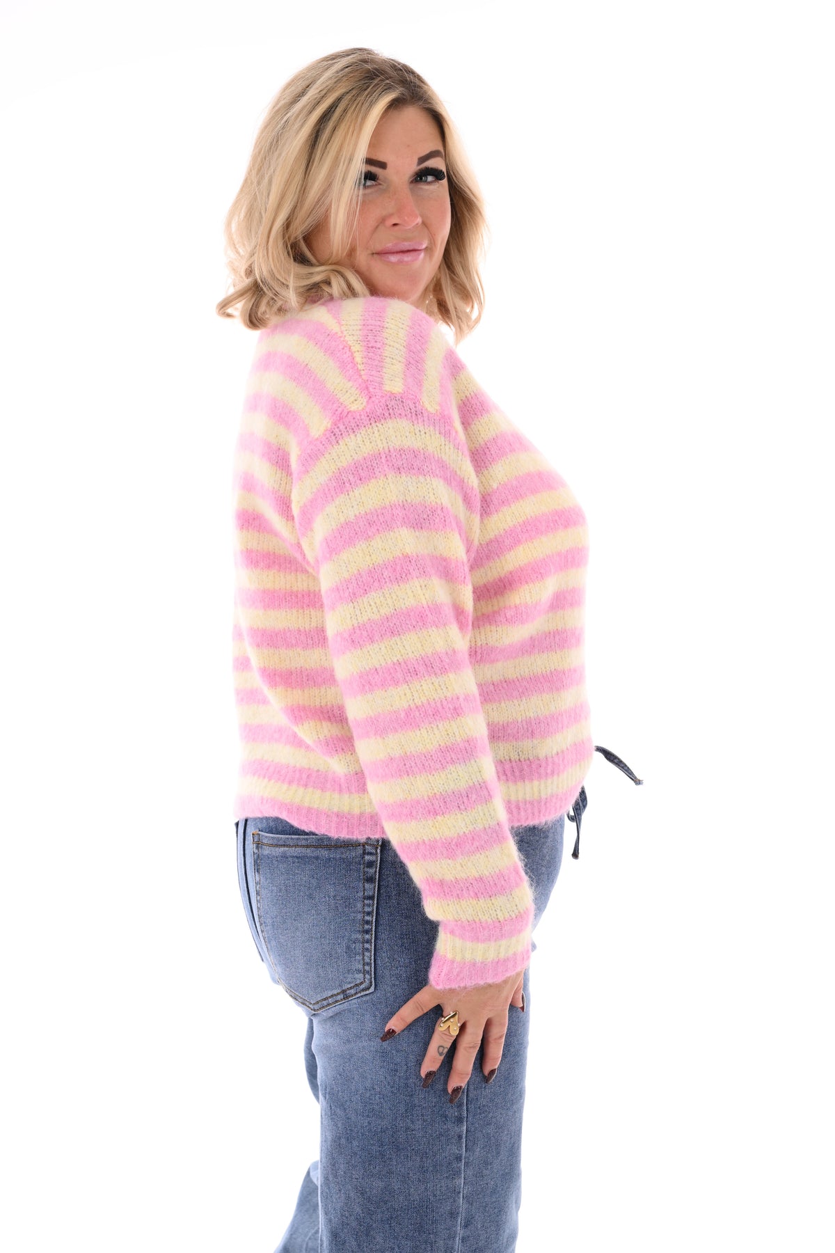 Vest gestreept hartjes knoop lichtroze/geel