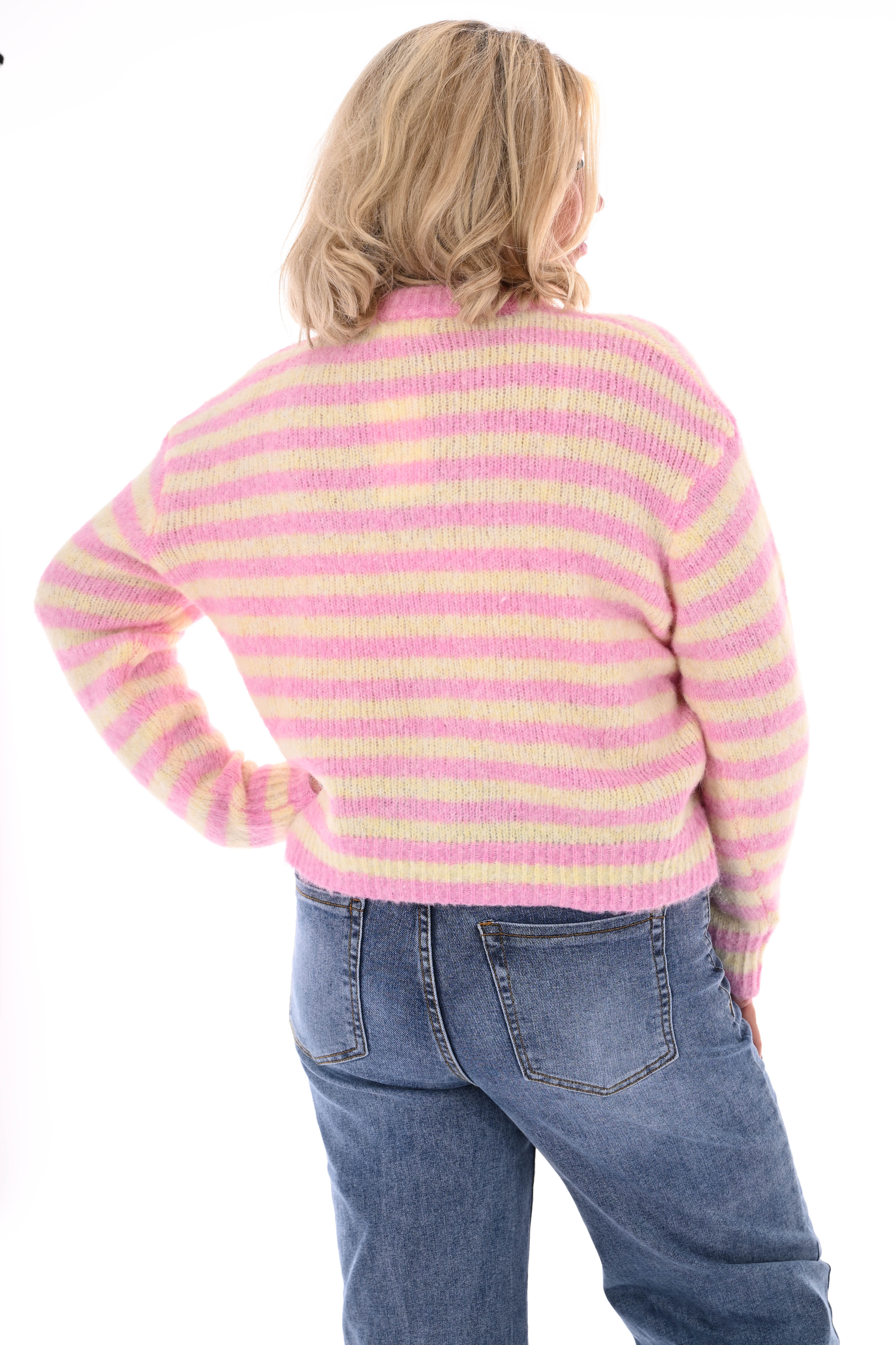 Vest gestreept hartjes knoop lichtroze/geel