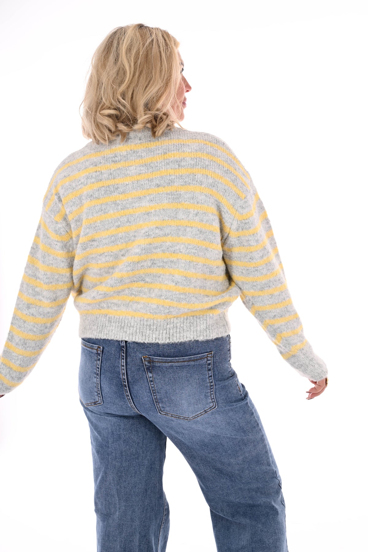 Fijn gebreide trui met strepen ronde hals grijs