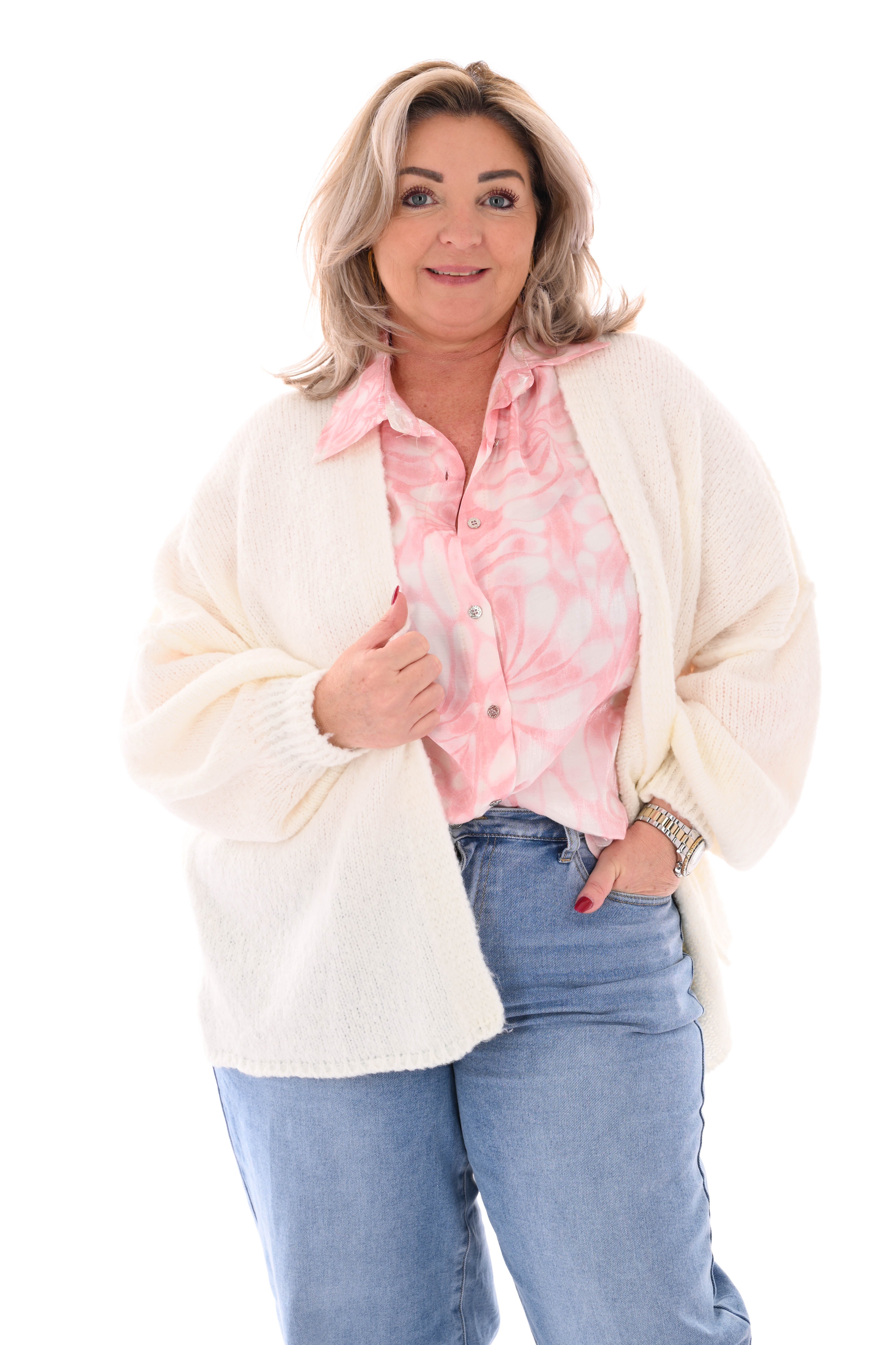 Gebreid vest met naad roomwit