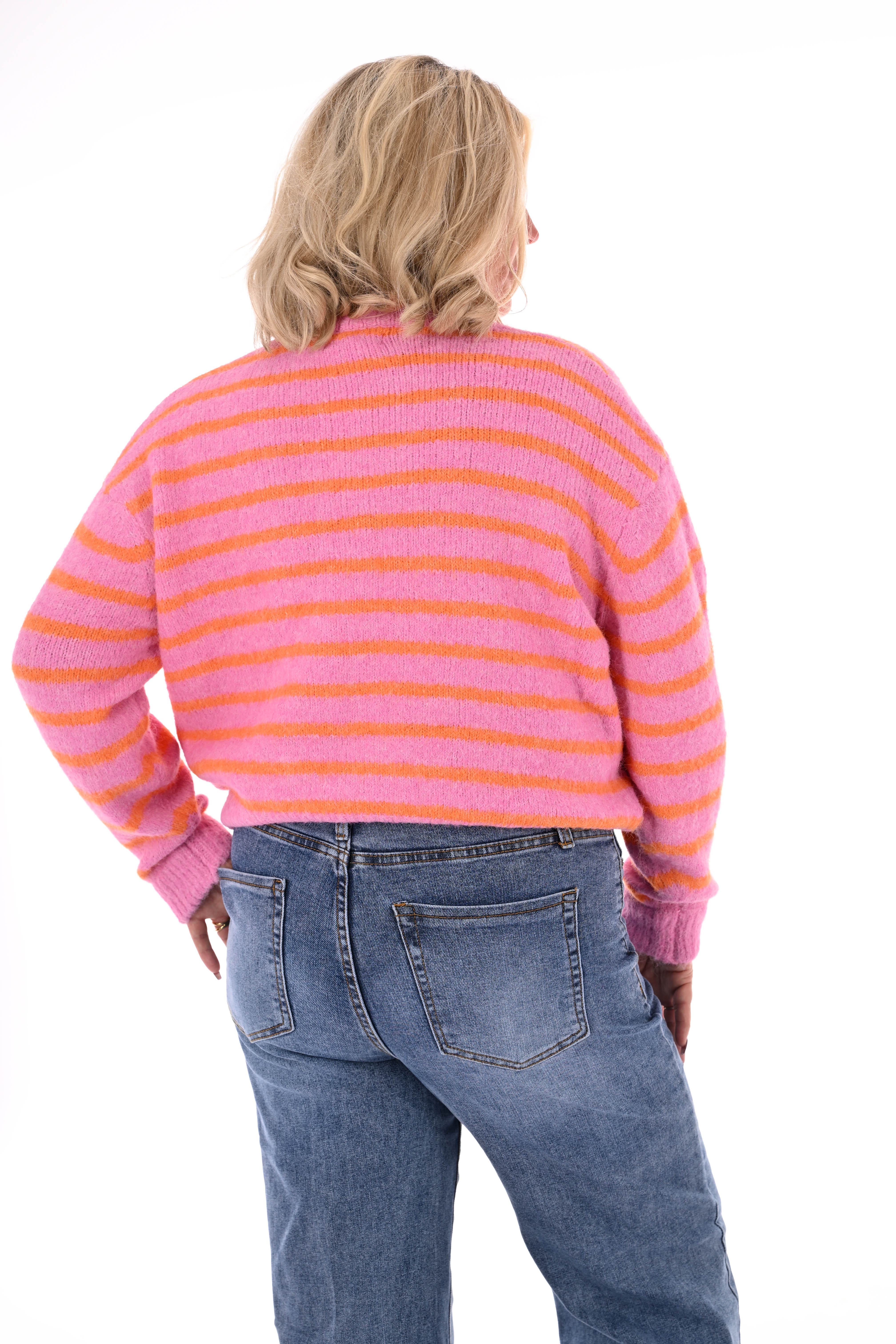 Fijn gebreid vest strepen roze