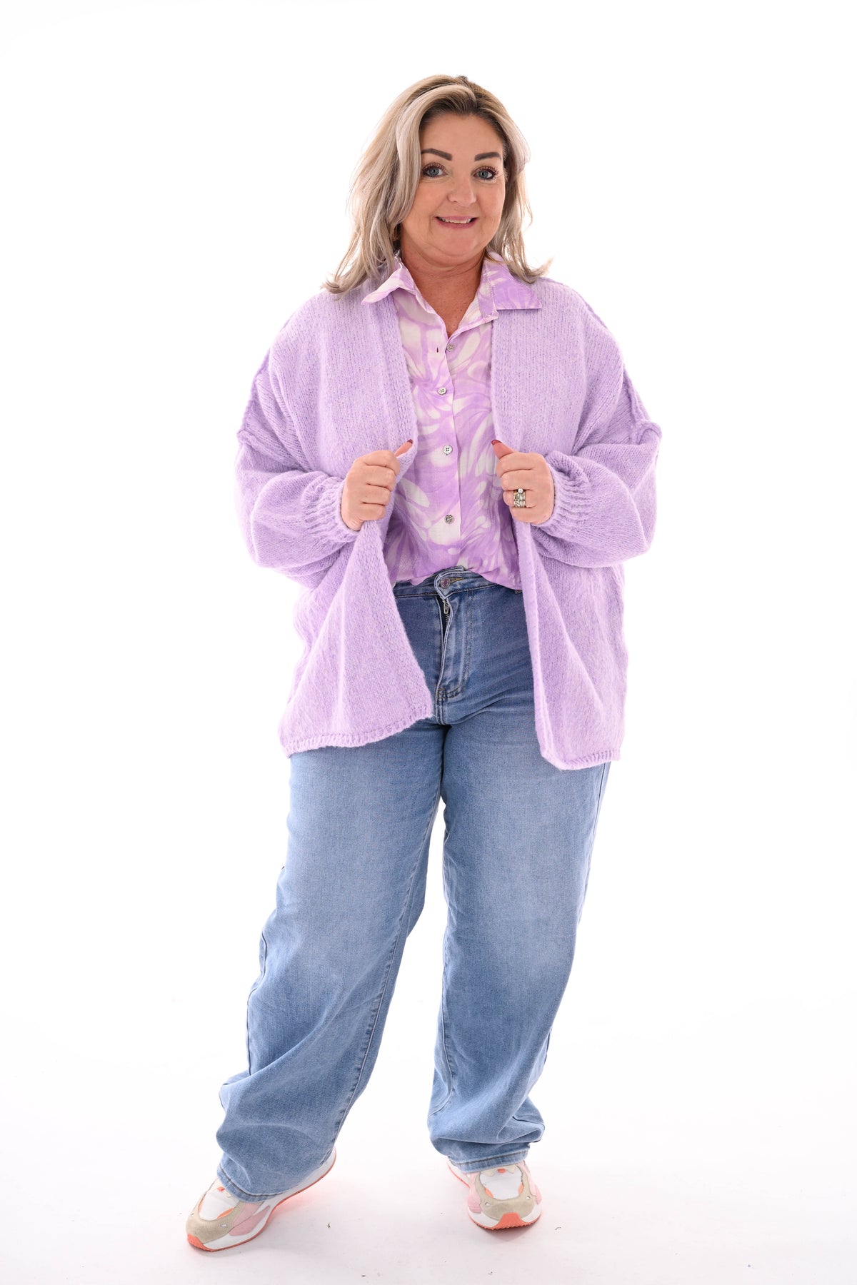 Gebreid vest met naad lila