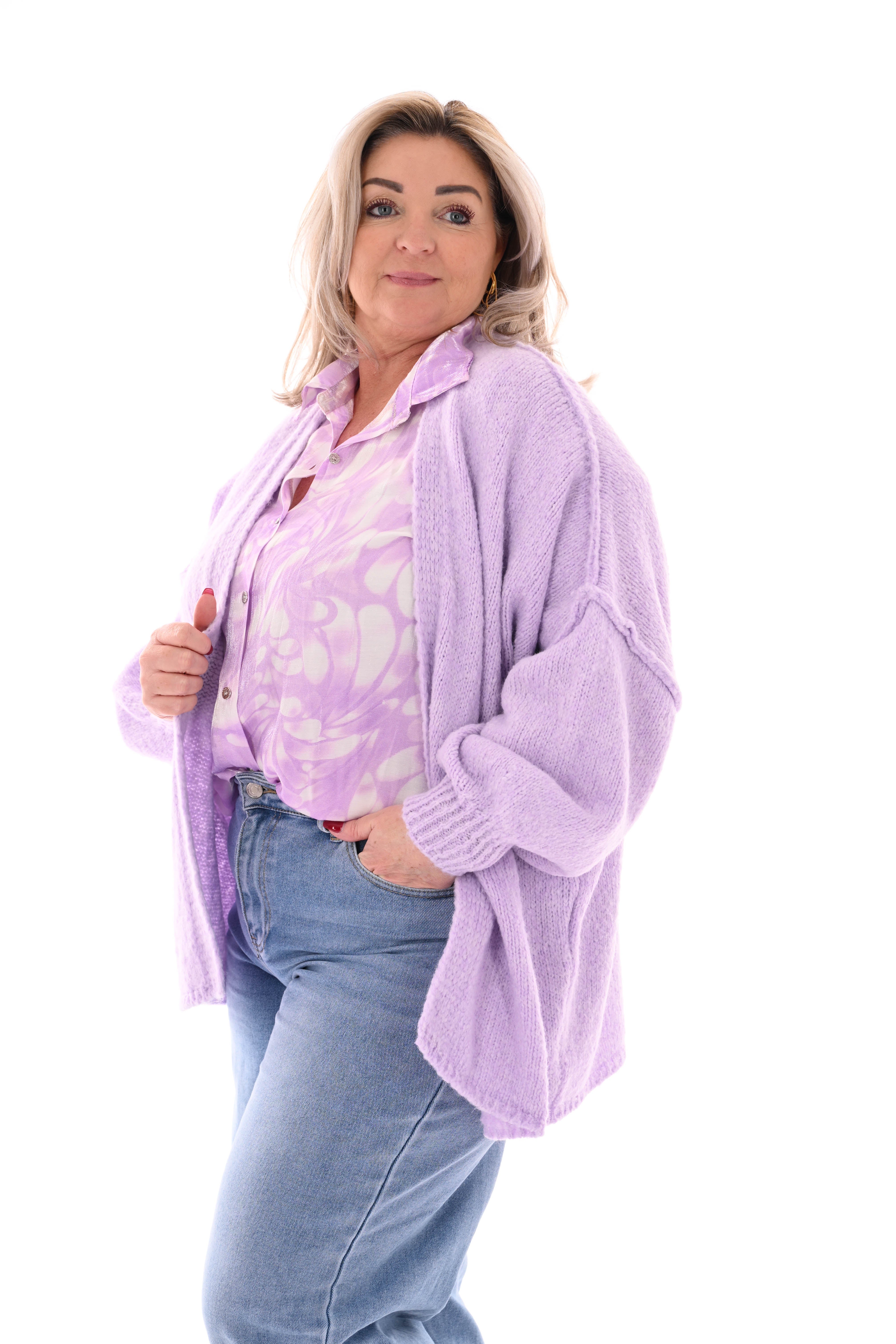 Gebreid vest met naad lila