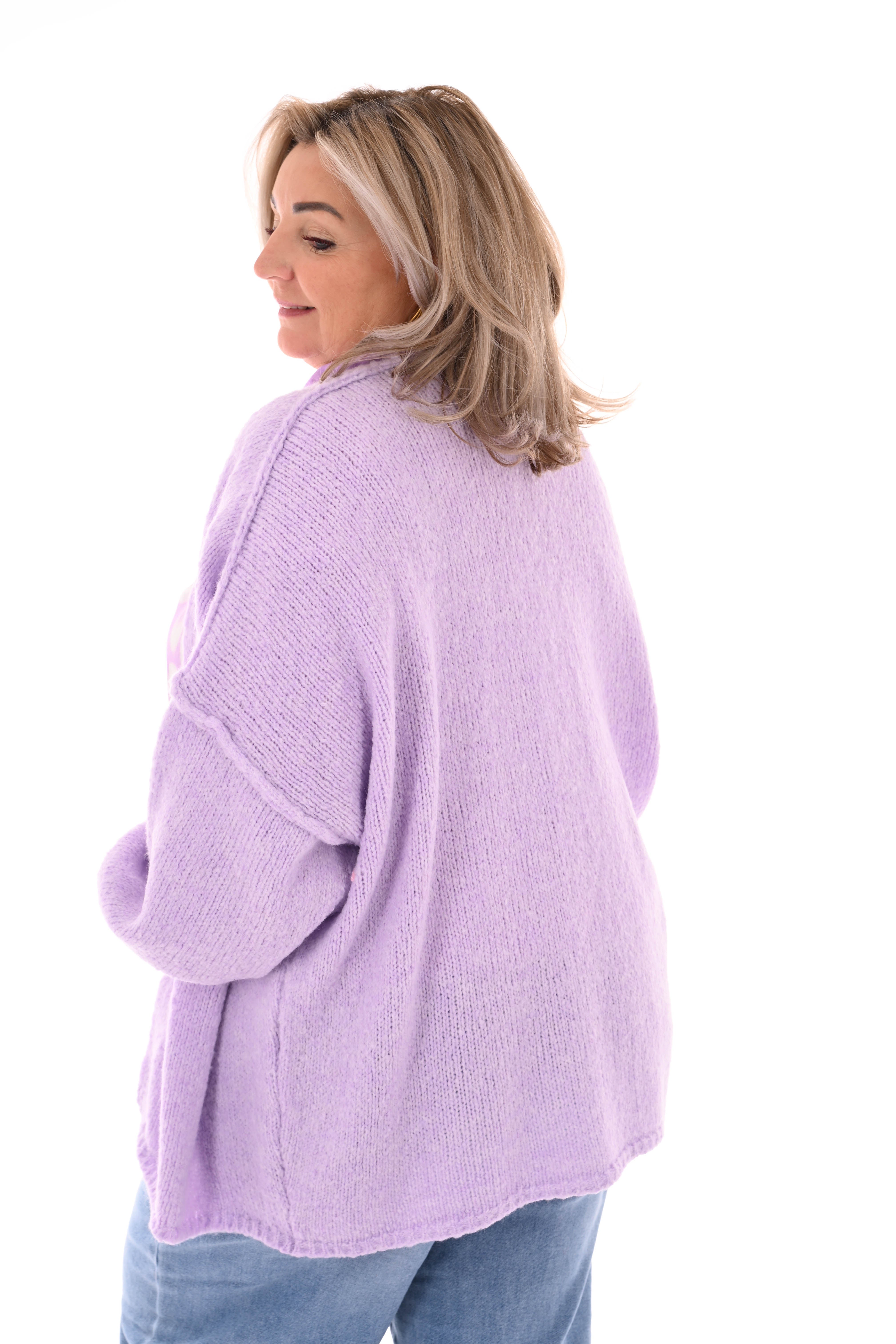 Gebreid vest met naad lila