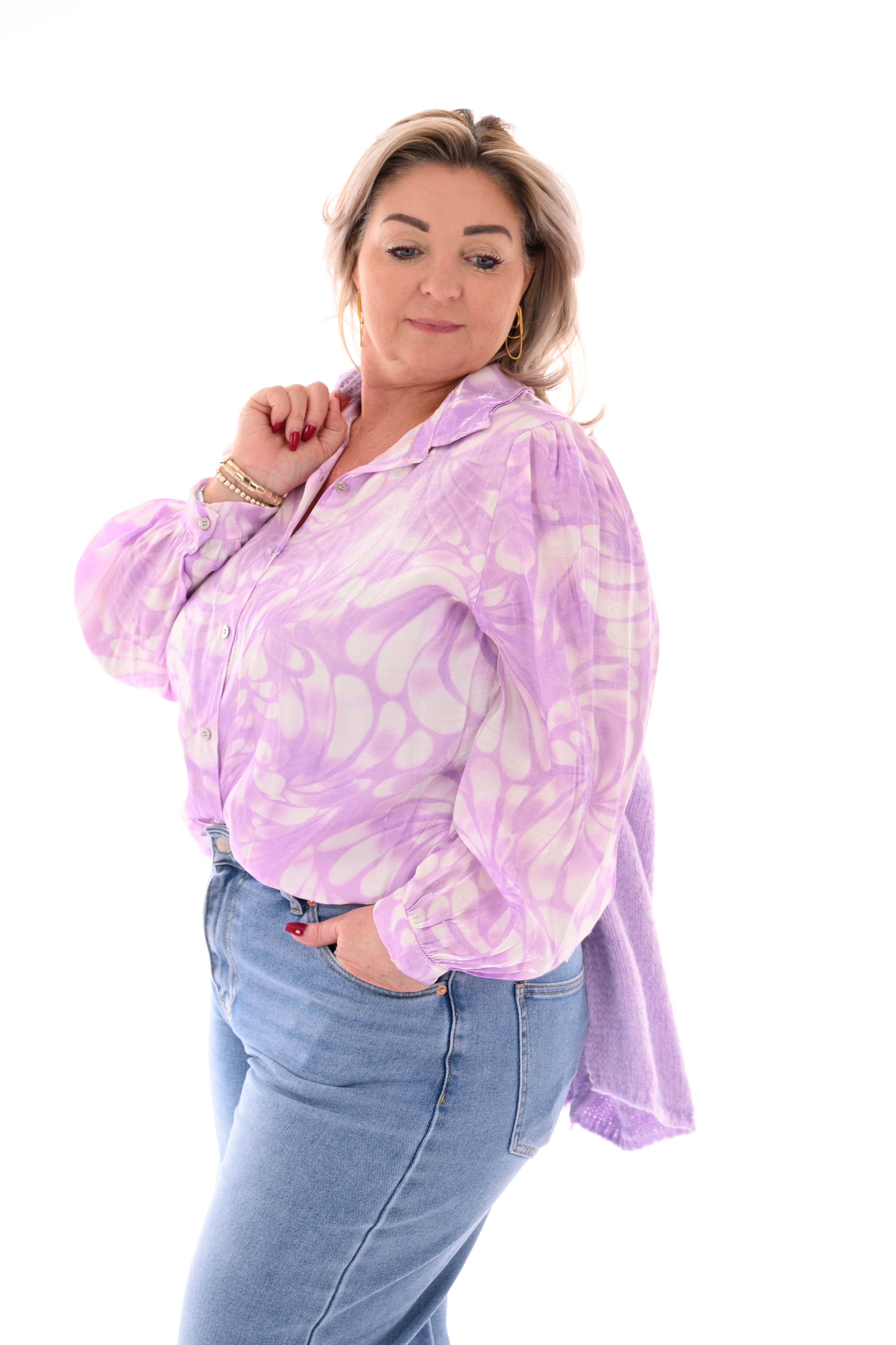 Blouse aquarel bloemen lila