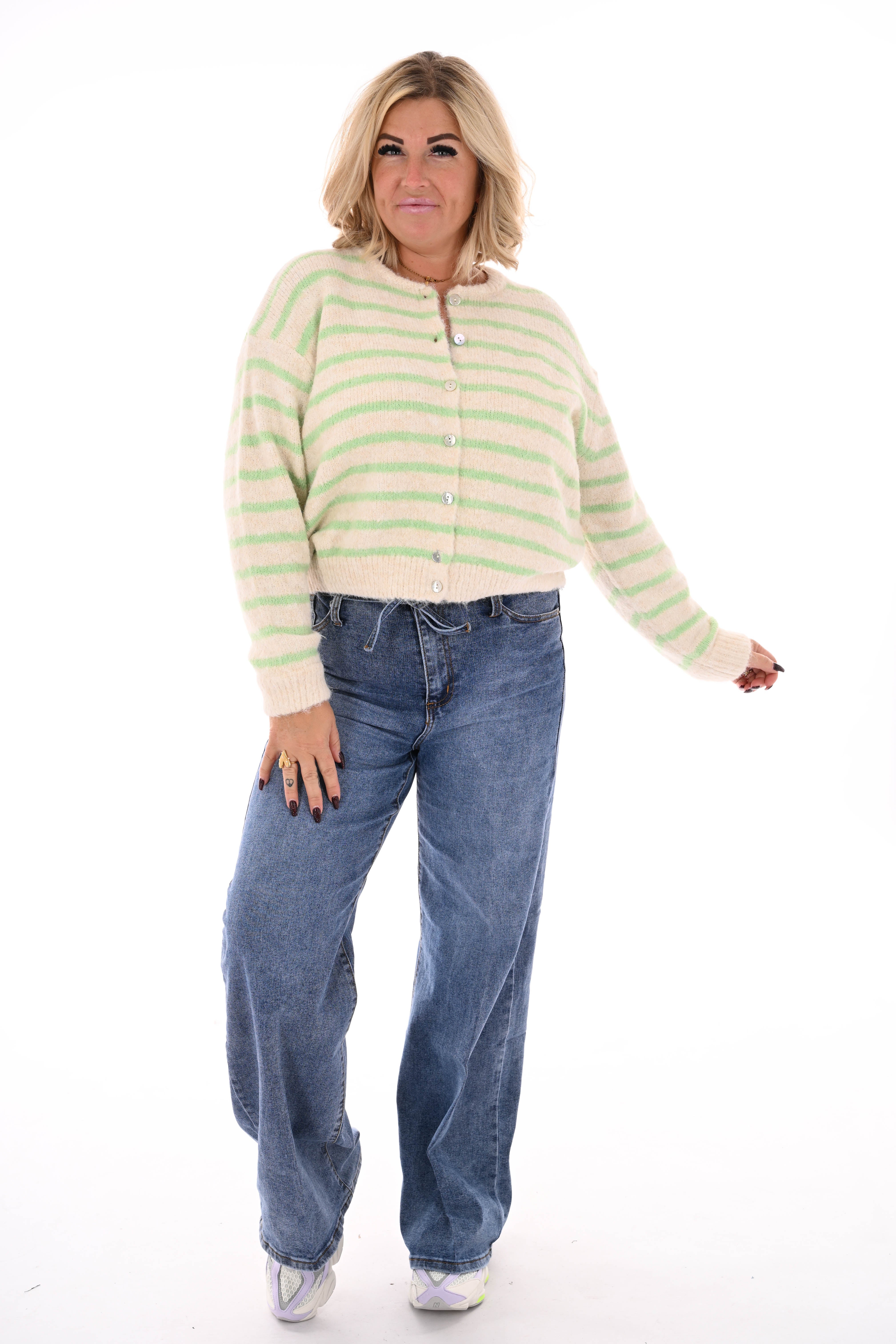 Fijn gebreid vest strepen beige