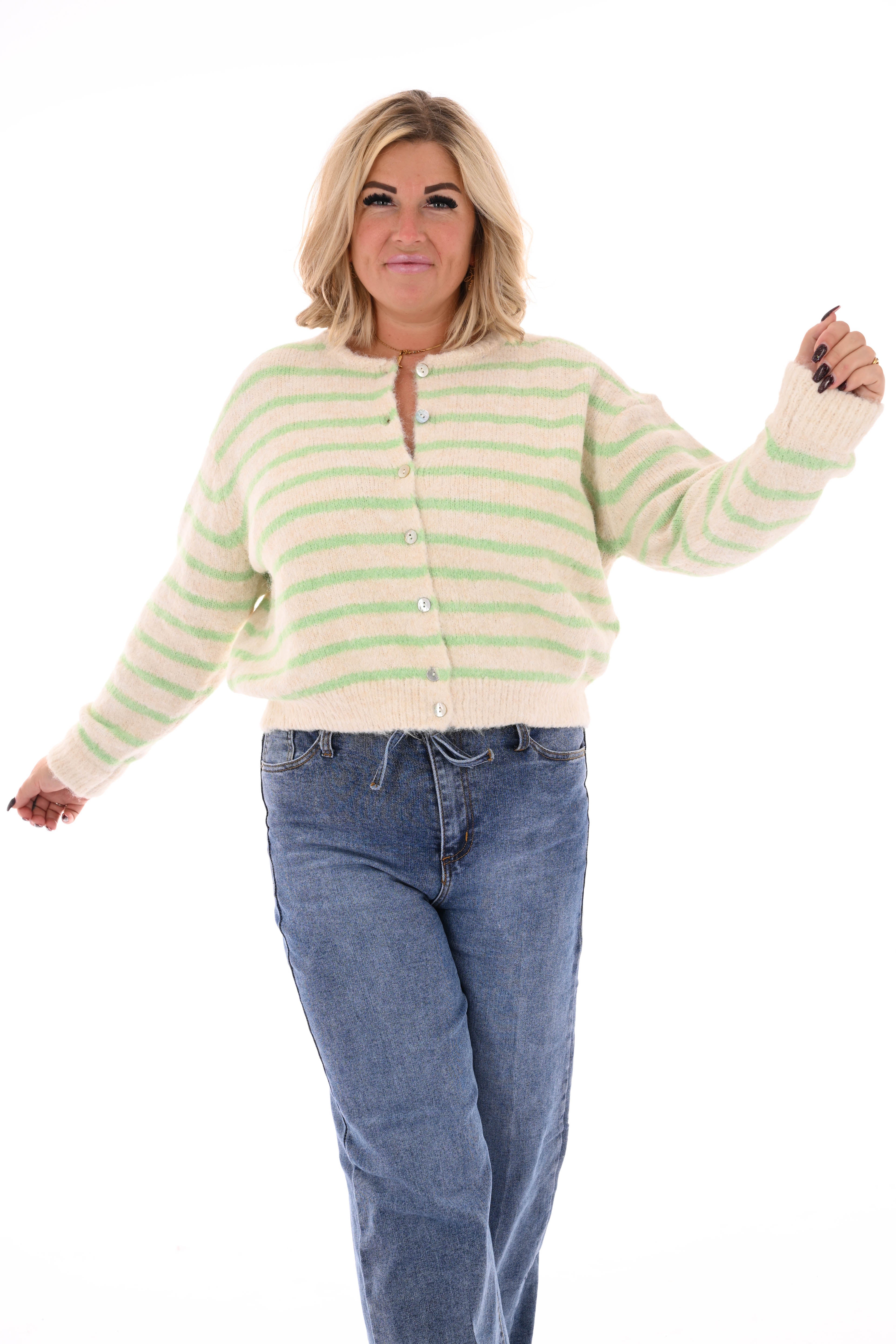 Fijn gebreid vest strepen beige