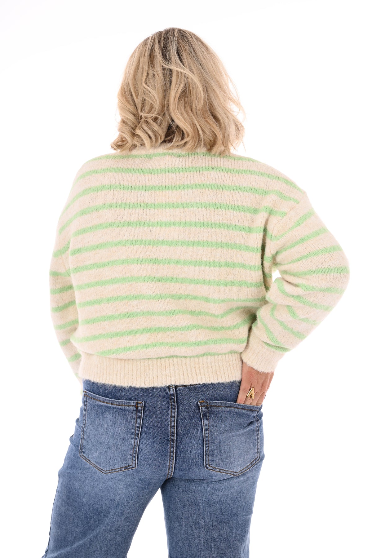 Fijn gebreid vest strepen beige