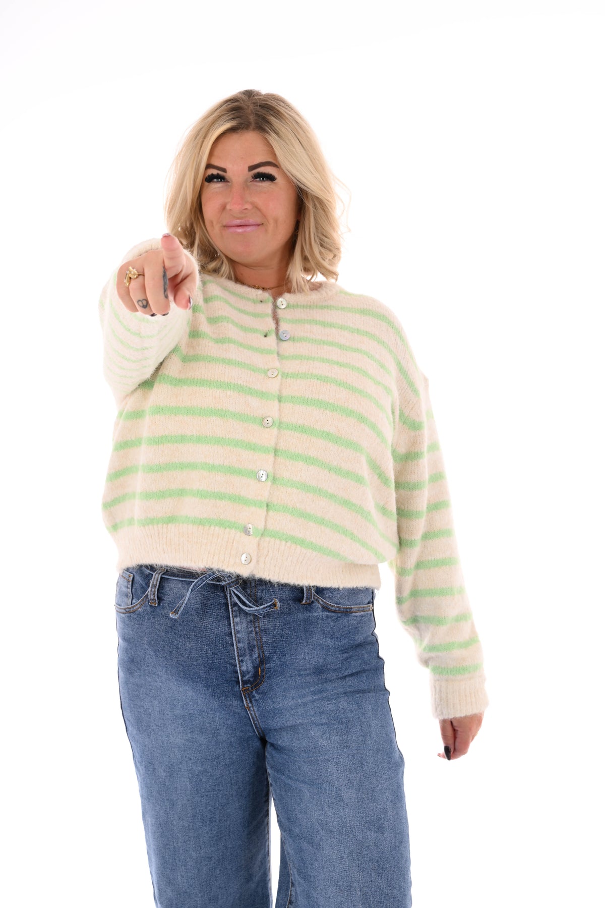 Fijn gebreid vest strepen beige