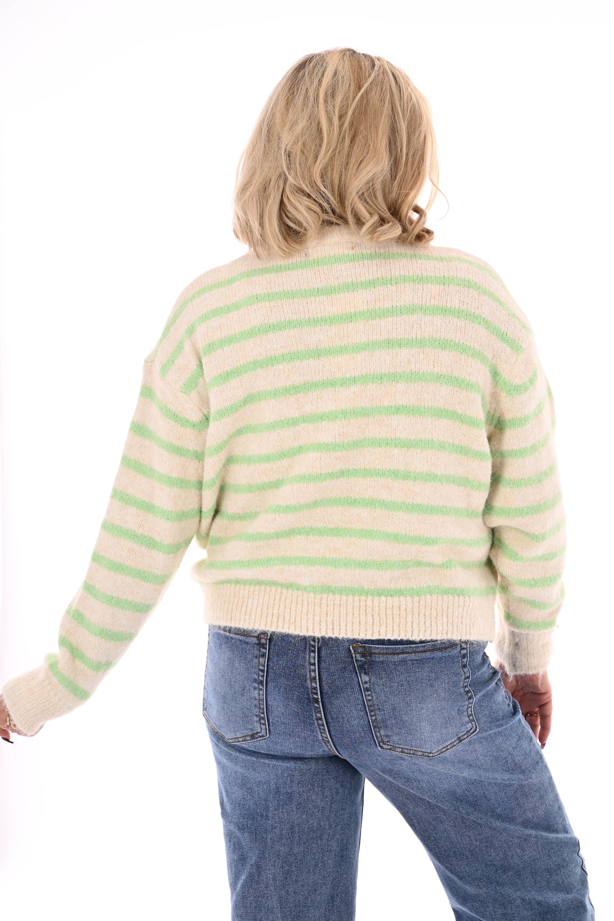Fijn gebreide trui met strepen ronde hals creme