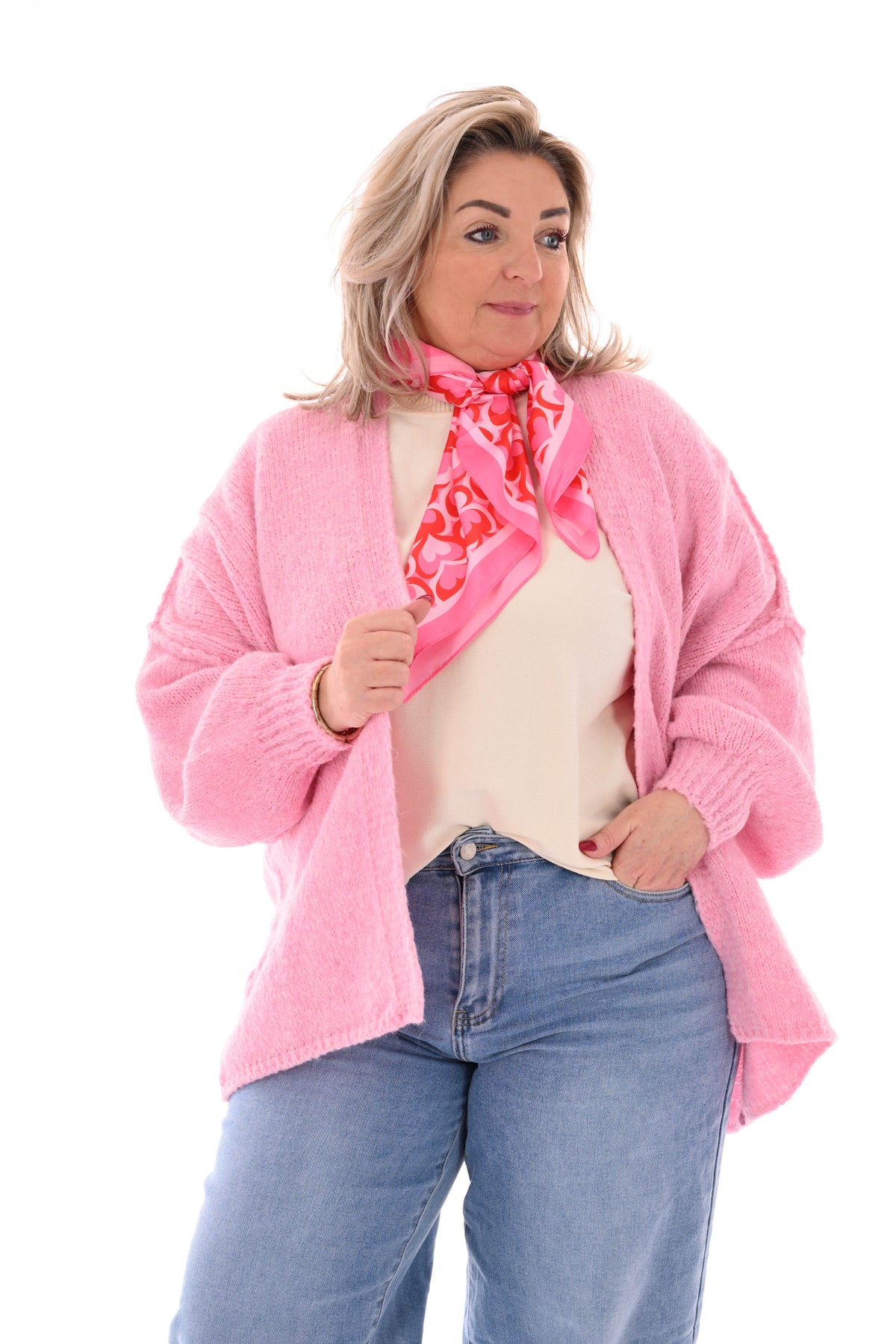 Gebreid vest met naad lichtroze