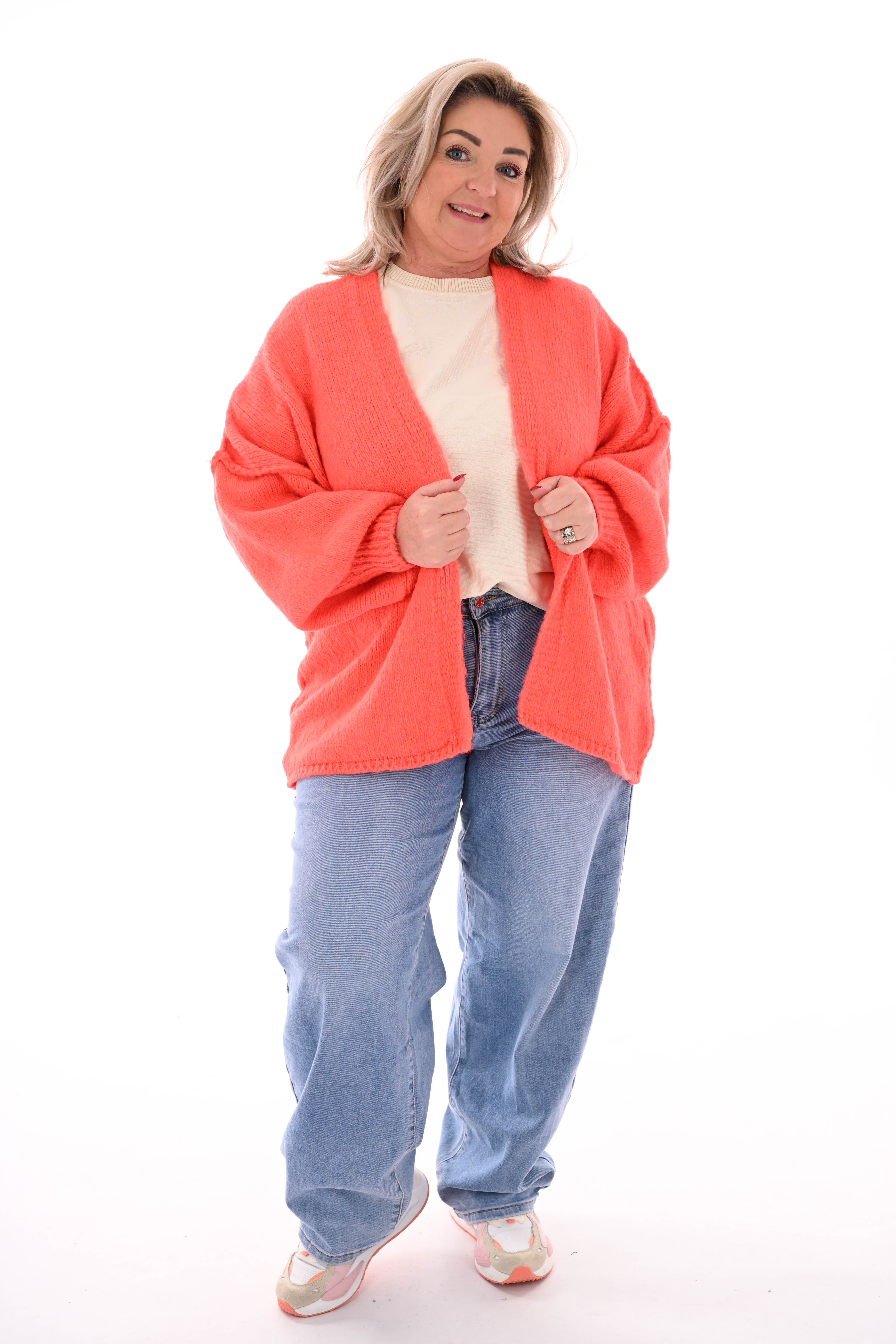 Gebreid vest met naad feloranje