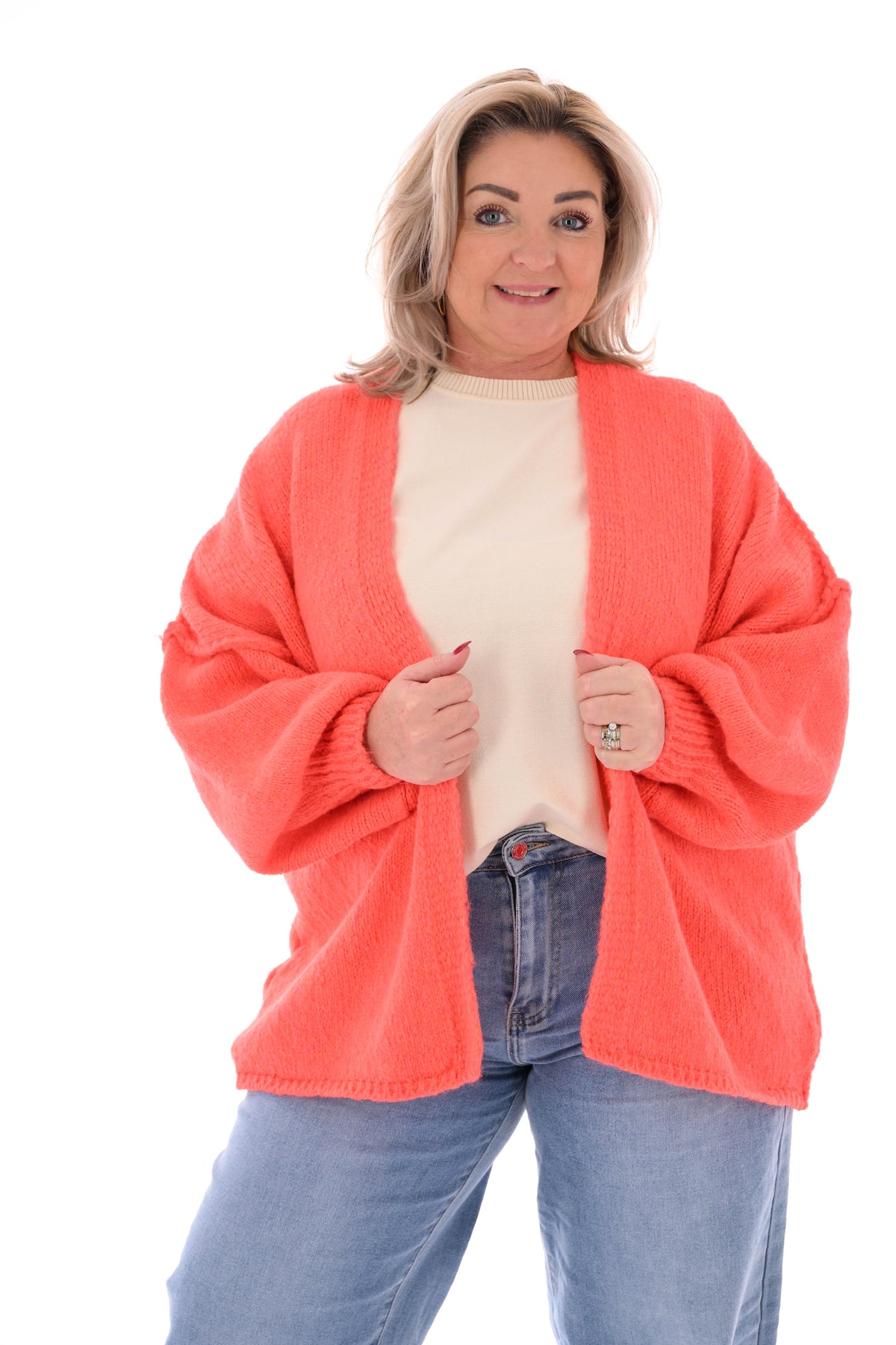 Gebreid vest met naad feloranje