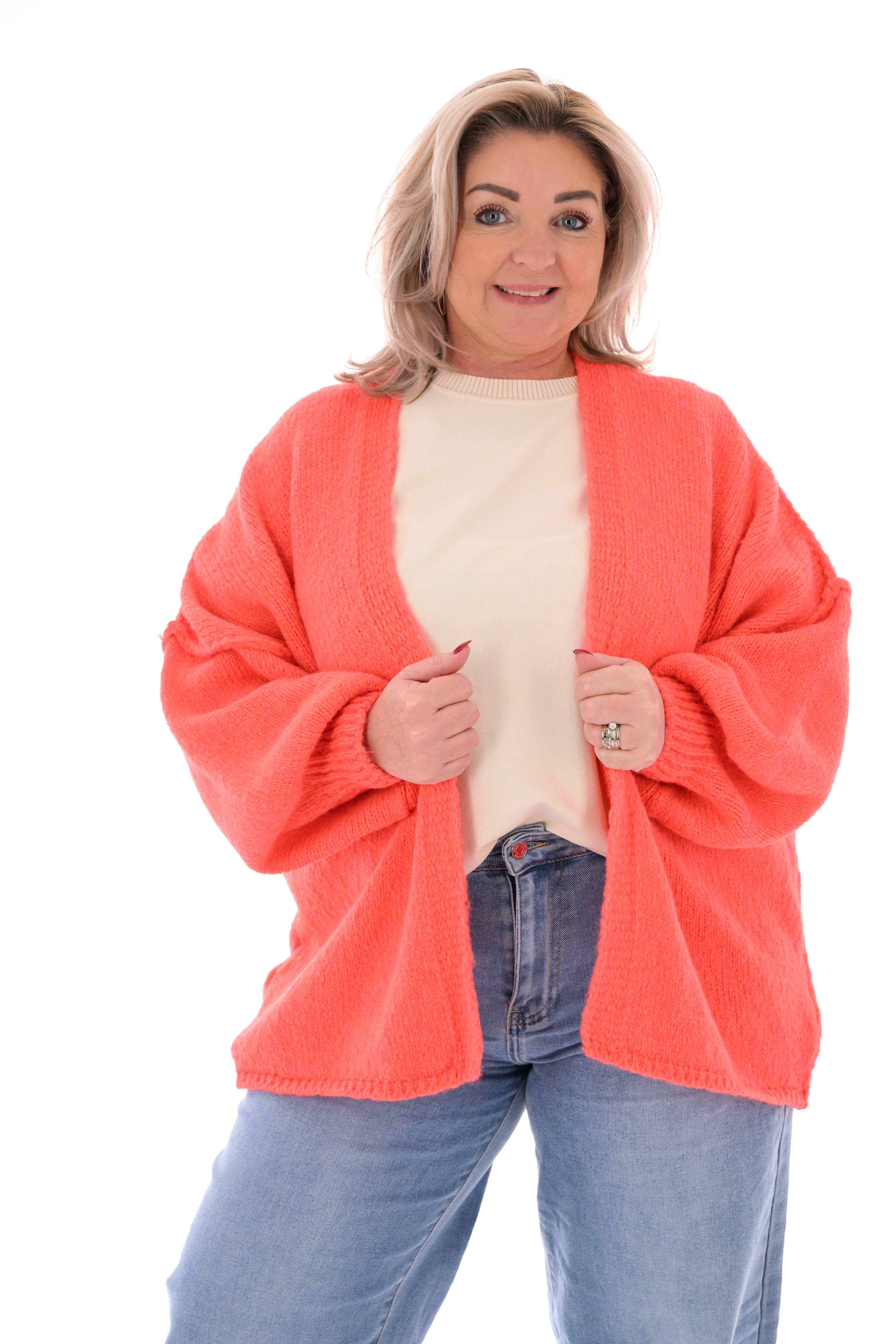 Gebreid vest met naad feloranje