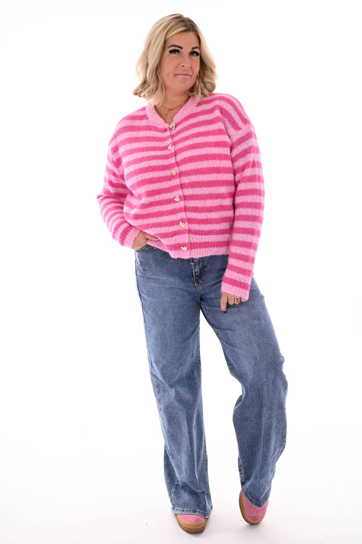 Vest gestreept hartjes knoop roze