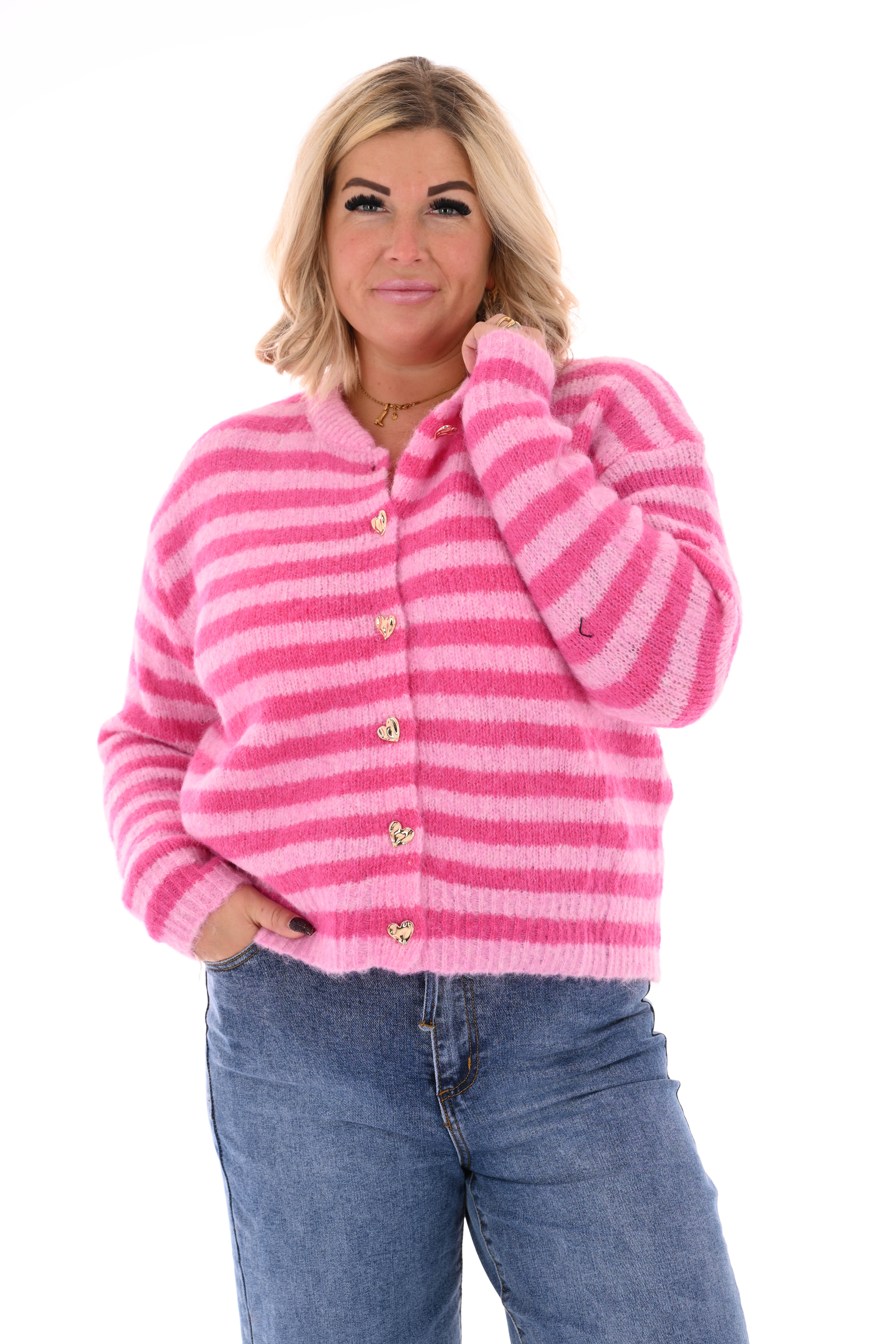 Vest gestreept hartjes knoop roze